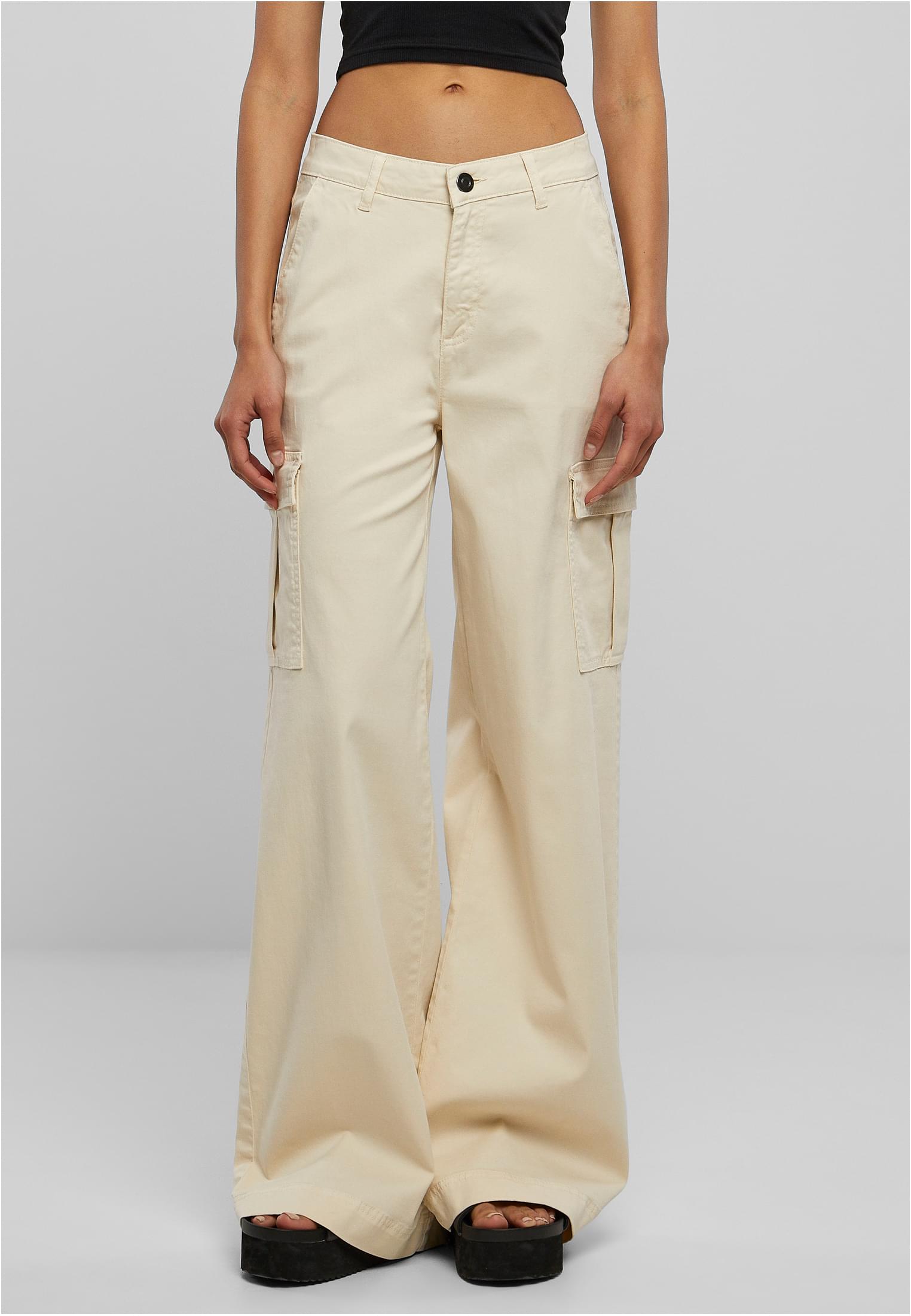 Women's High-waisted And Wide-waisted Twill Trousers Cargo Cargo Whitesand