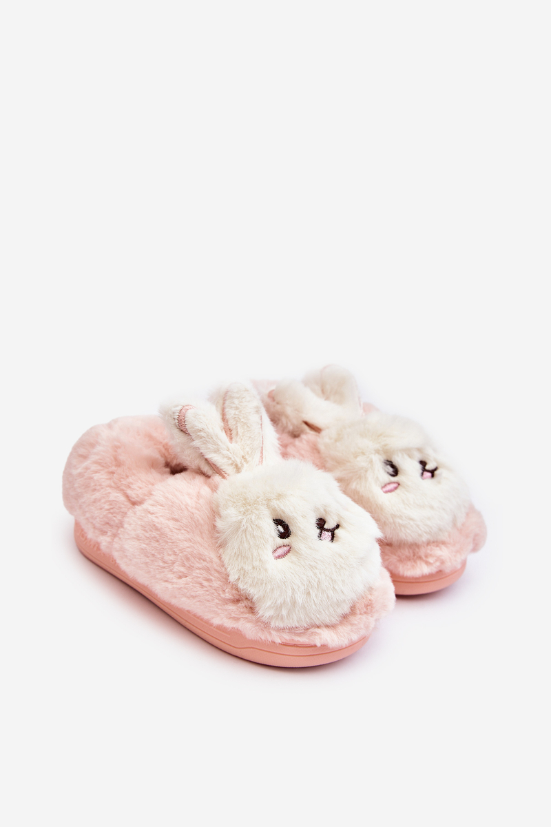 Fluffy children's slippers with bunny, light pink Apolania