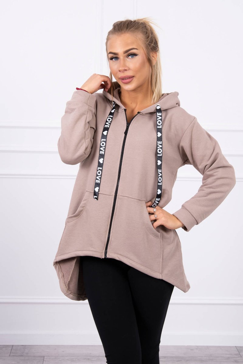 Sweatshirt With Longer Back And Hood Dark Beige