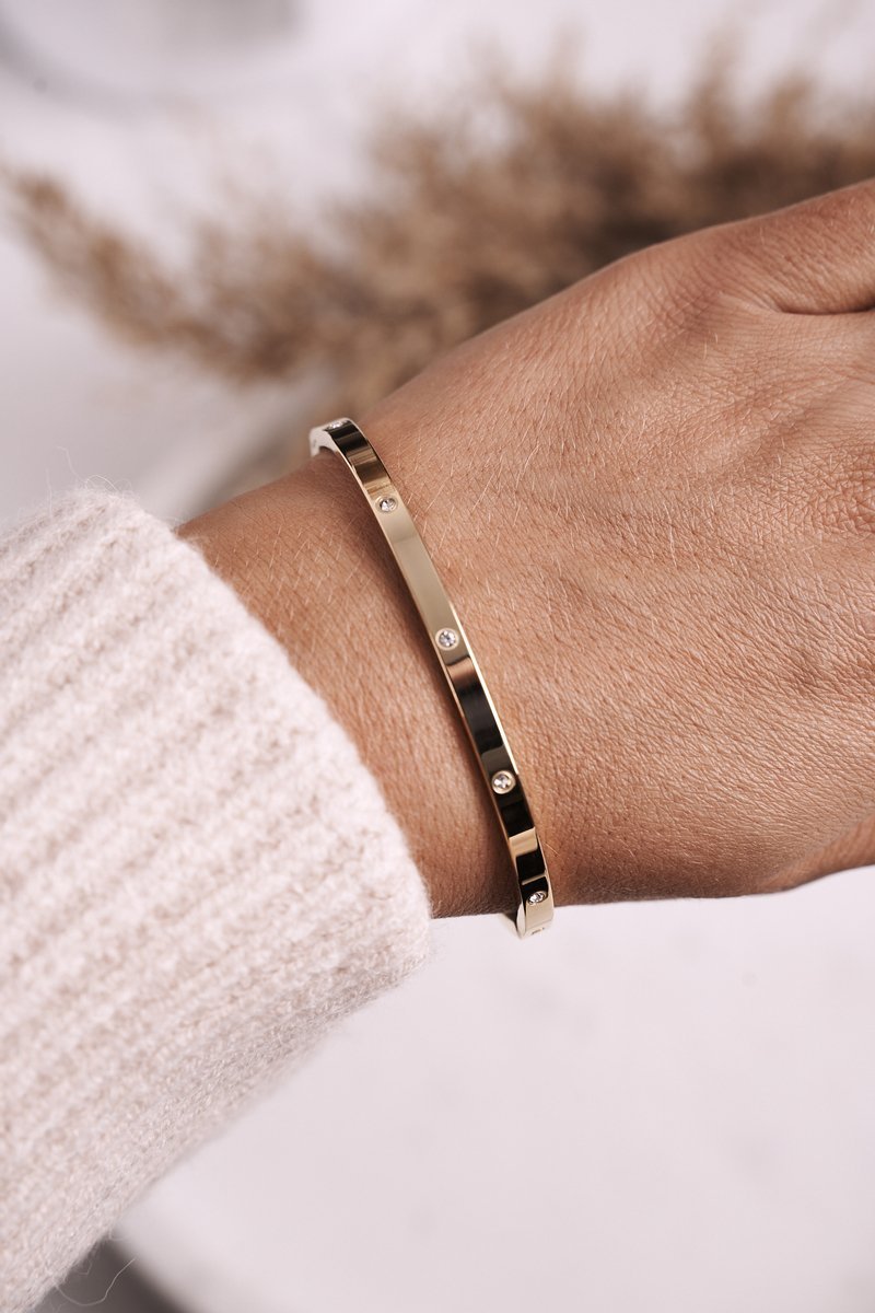 Steel bracelet with cubic zircon golden Lauren