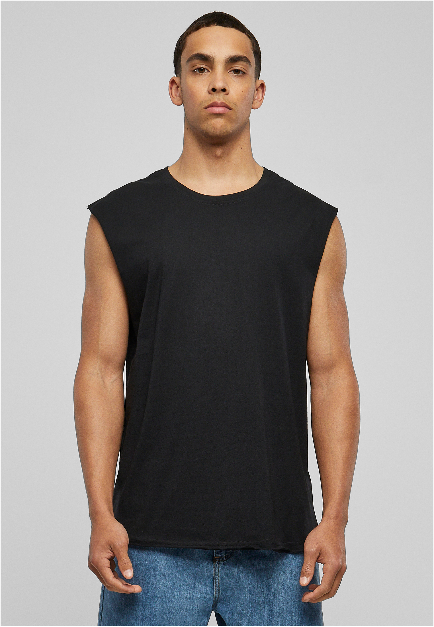 Black Sleeveless T-shirt With Open Brim