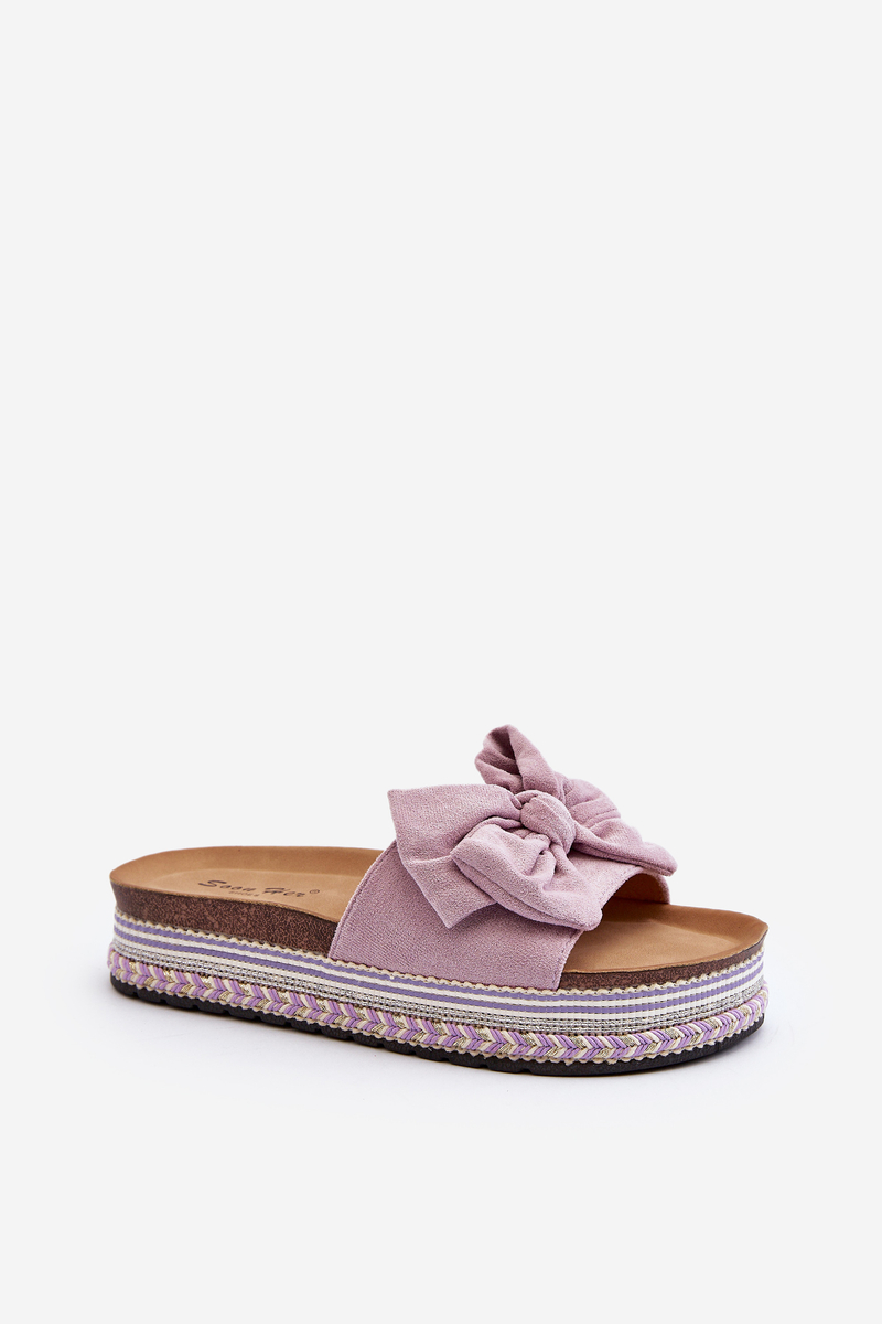 Women's platform slippers with bow, purple Evatria