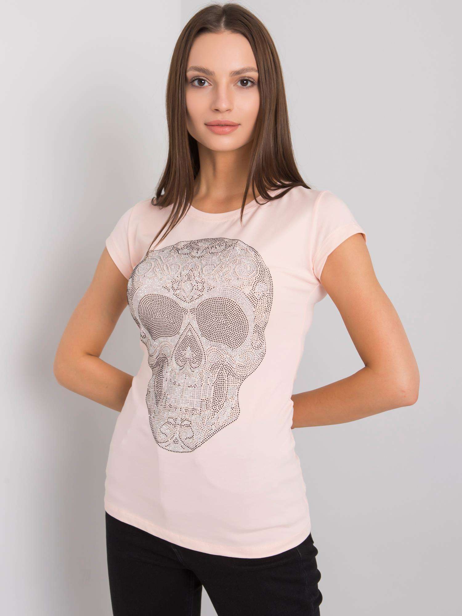 Világos rózsaszín női póló koponyával