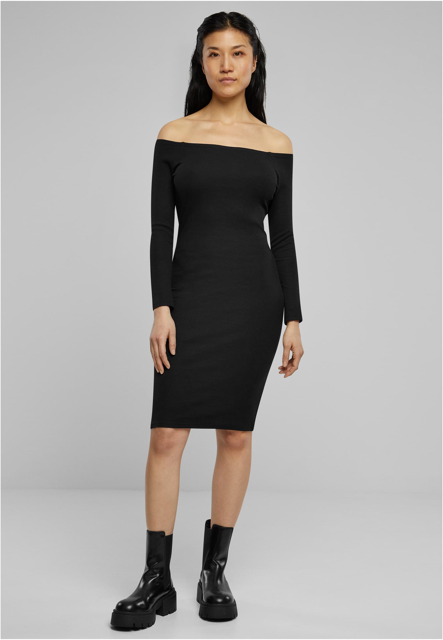 Women's dress with long sleeves and ribs black