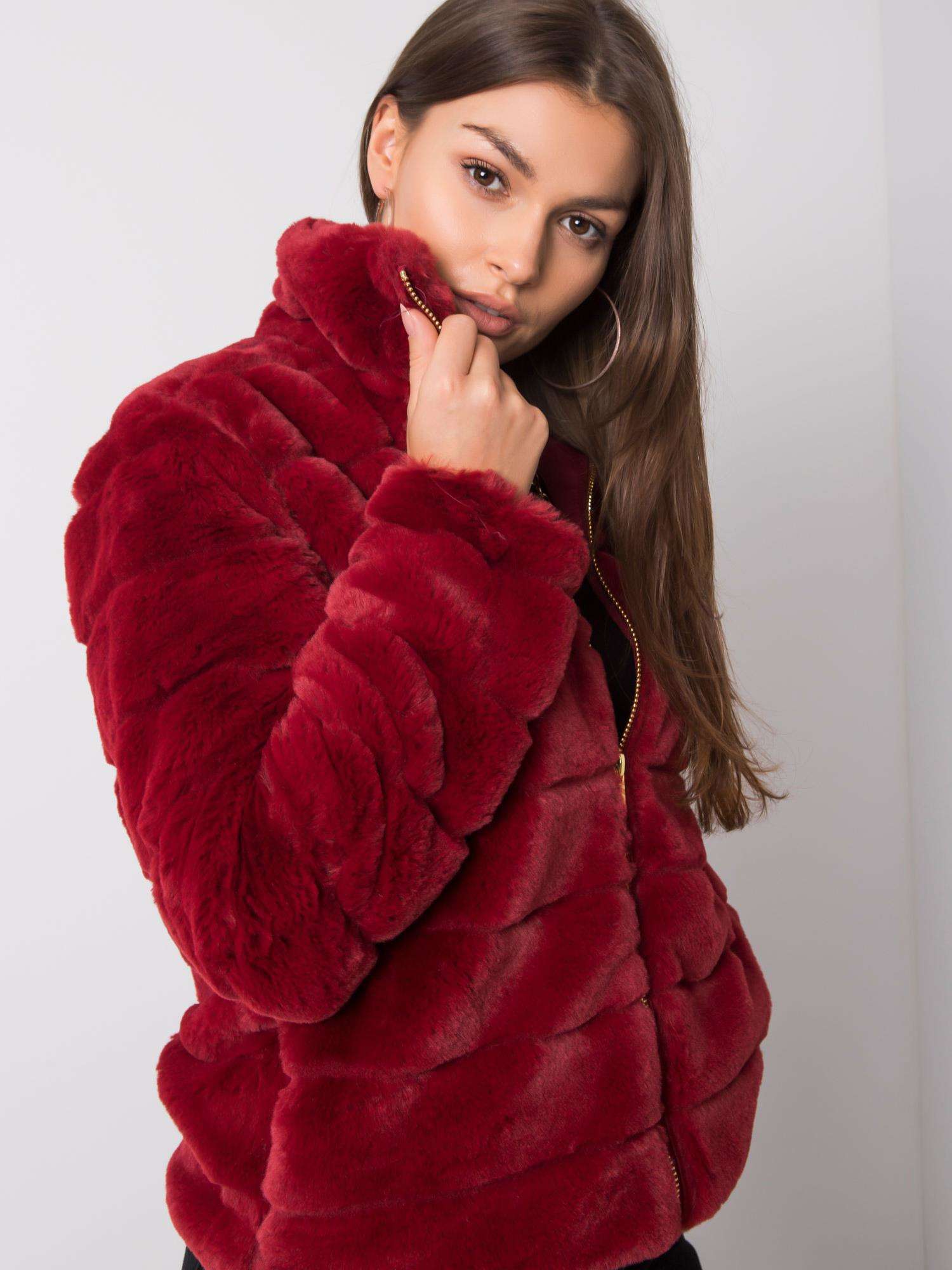 SUBLEVEL Dark red fur jacket without a hood