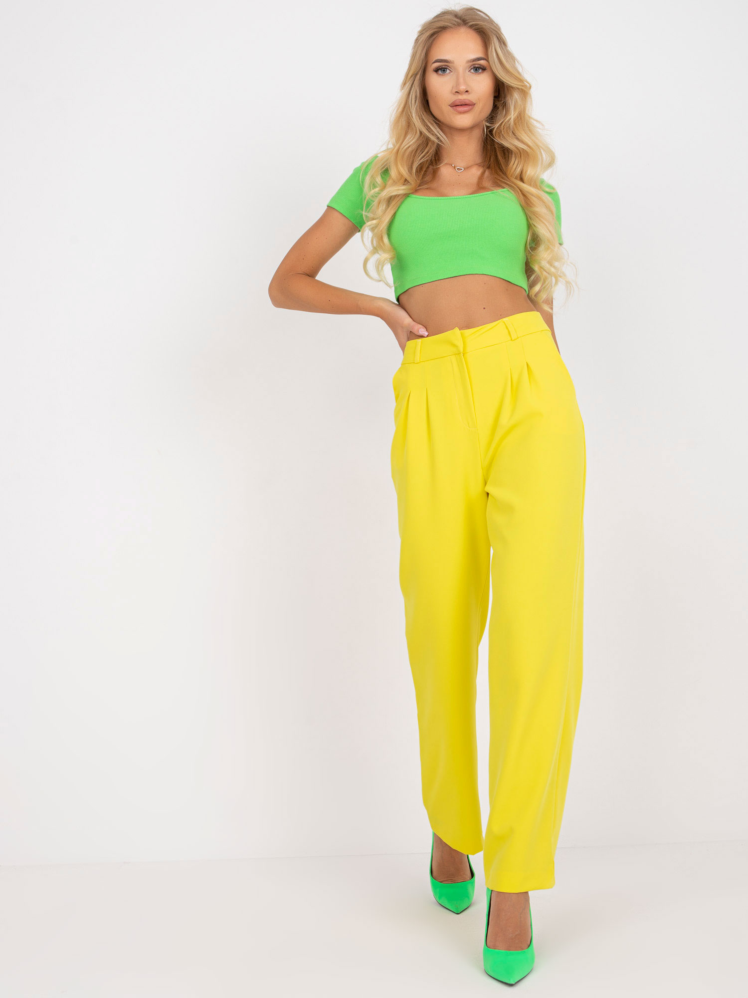 Pantaloni din stofa galbena RUE PARIS cu talie inalta