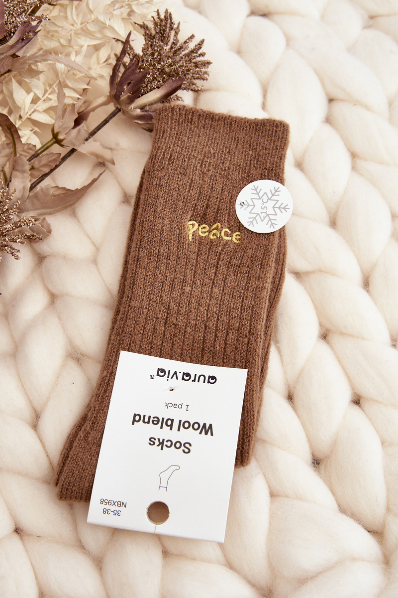 Women's Warm Socks With Brown Lettering