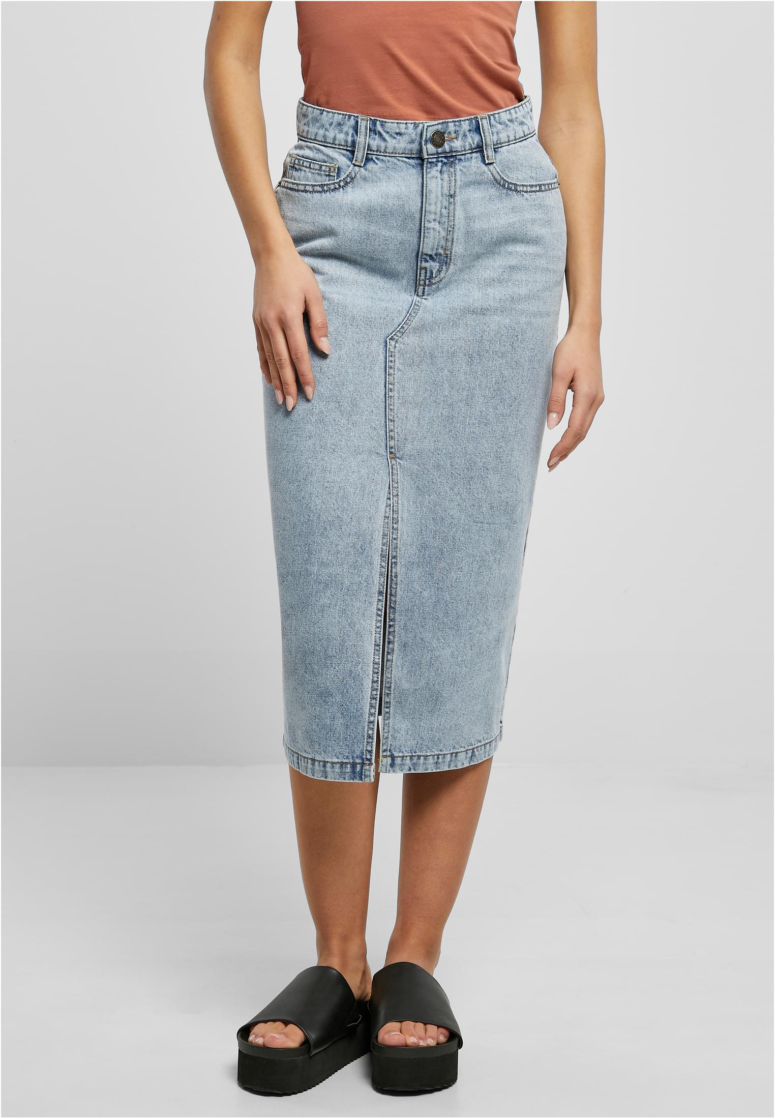 Women's midi denim skirt in a toned light blue wash
