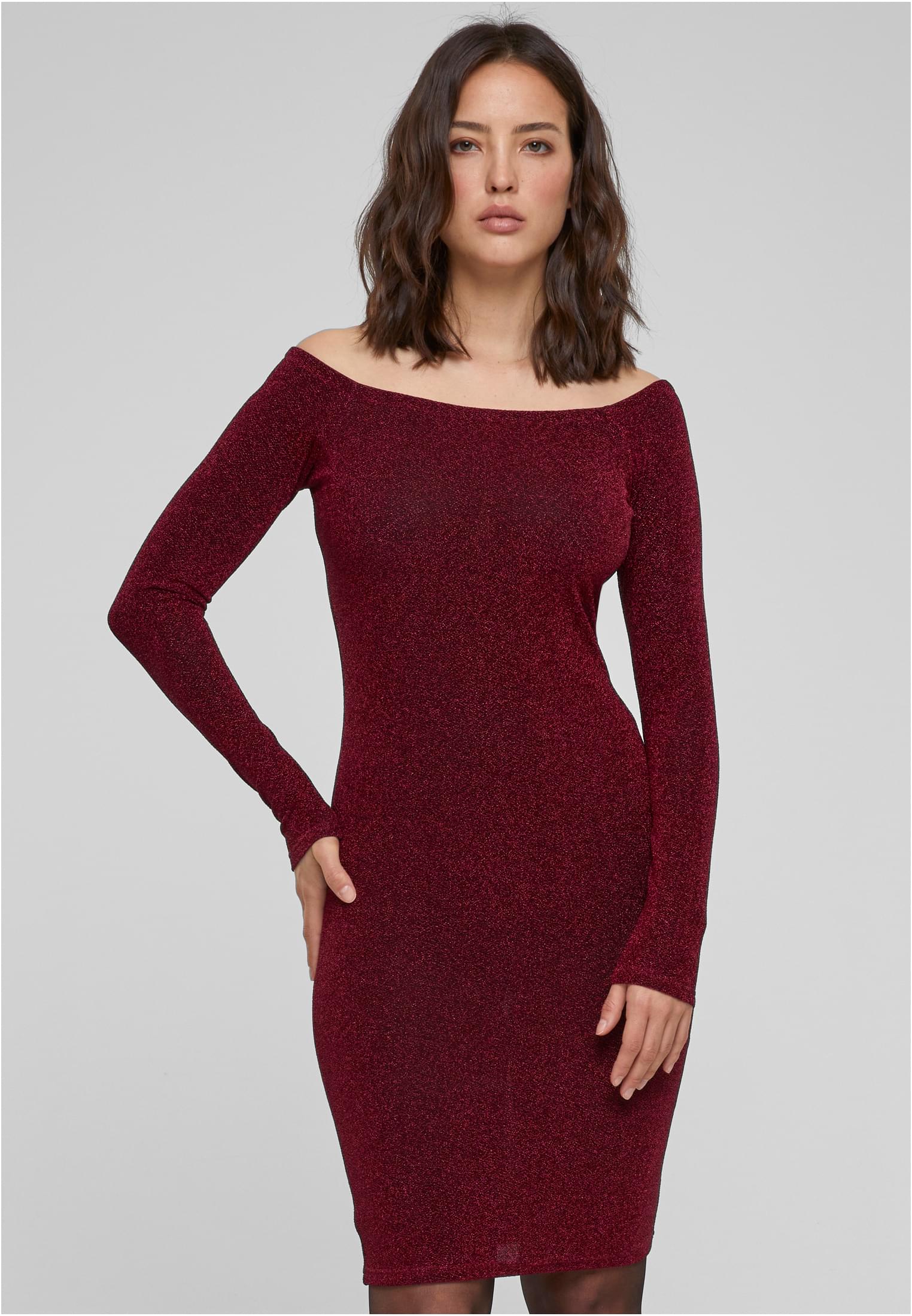 Women's Glittering Dress With Long Sleeves Burgundy