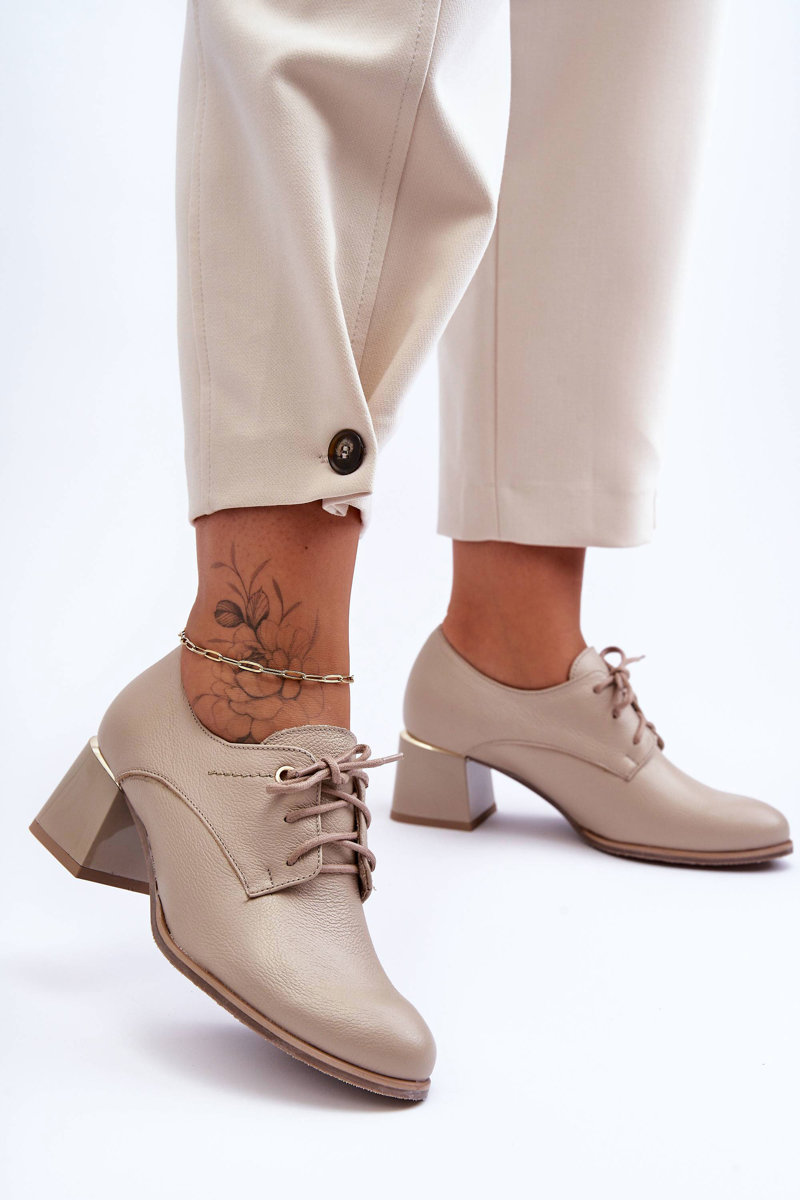 Women's Leather Heeled Shoes Beige Keria