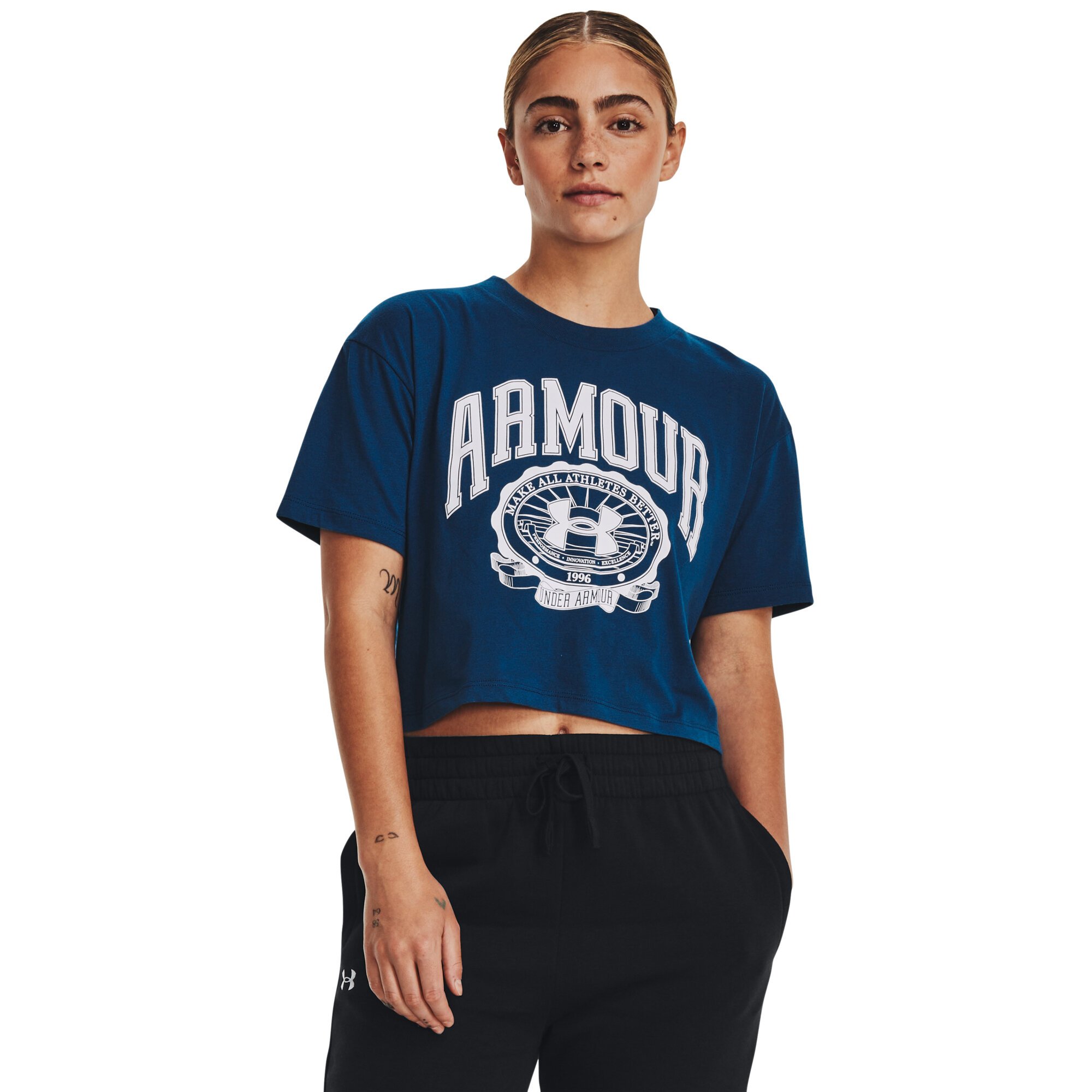 Modré dámské crop top tričko  Under Armour Collegiate