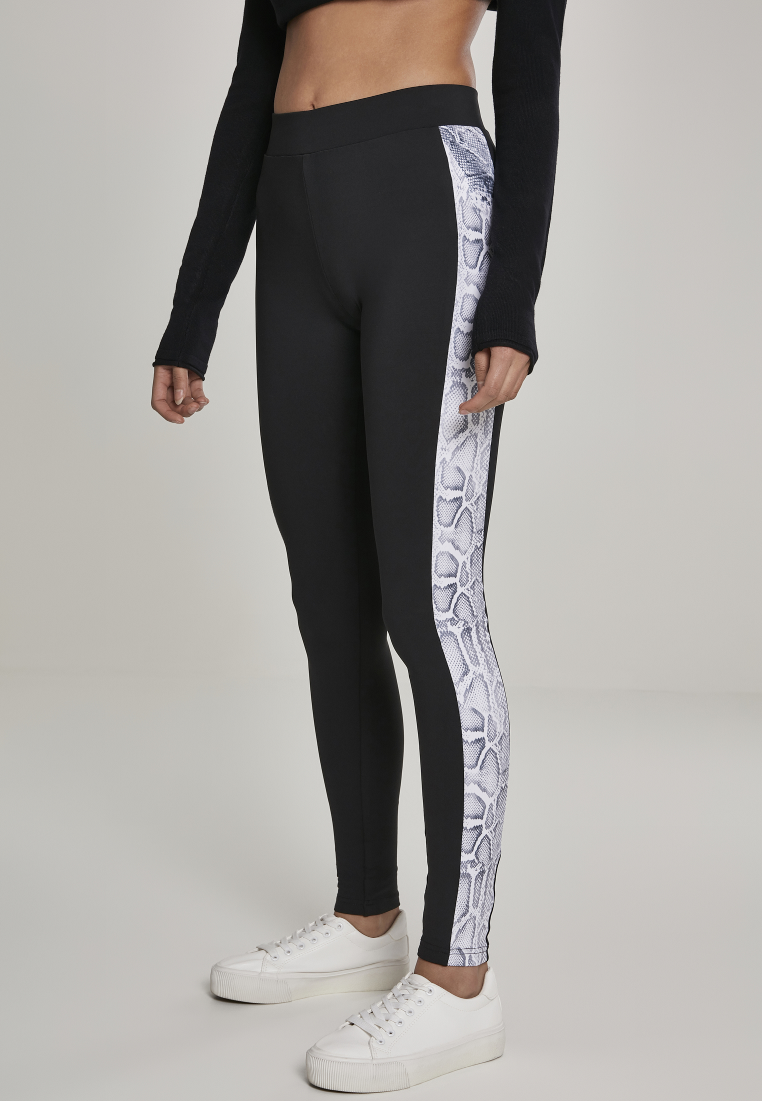 Women's Leggings With Striped Blk/snake Pattern