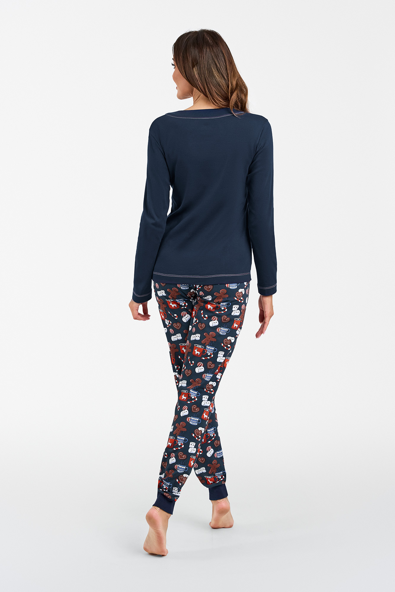 Makala women&#039;s pajamas long sleeves, long pants - navy blue/print