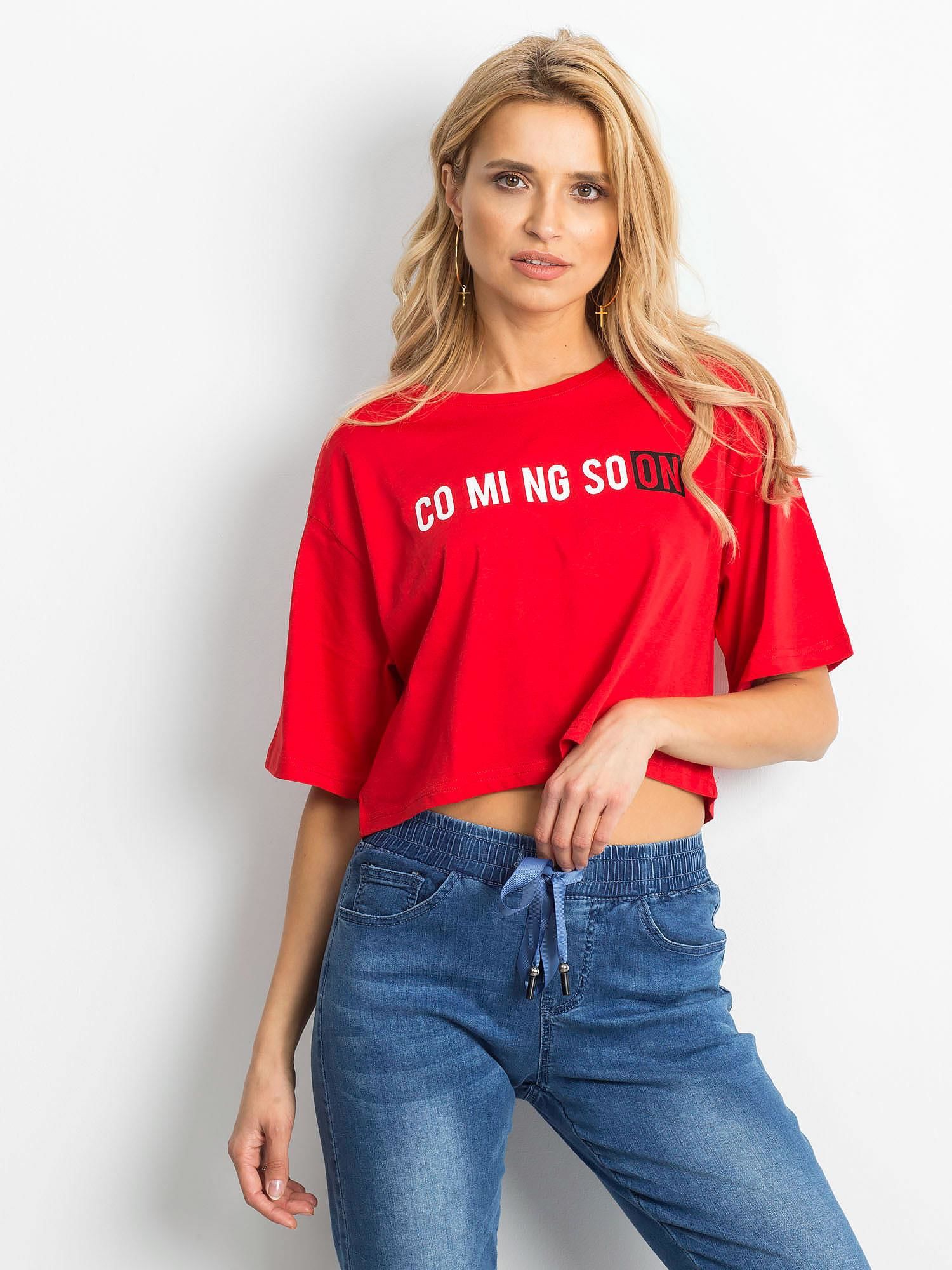 A short red T-shirt with an inscription