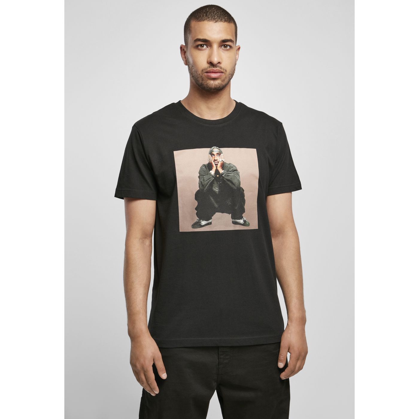 Tupac T-shirt Sitting Pose Black