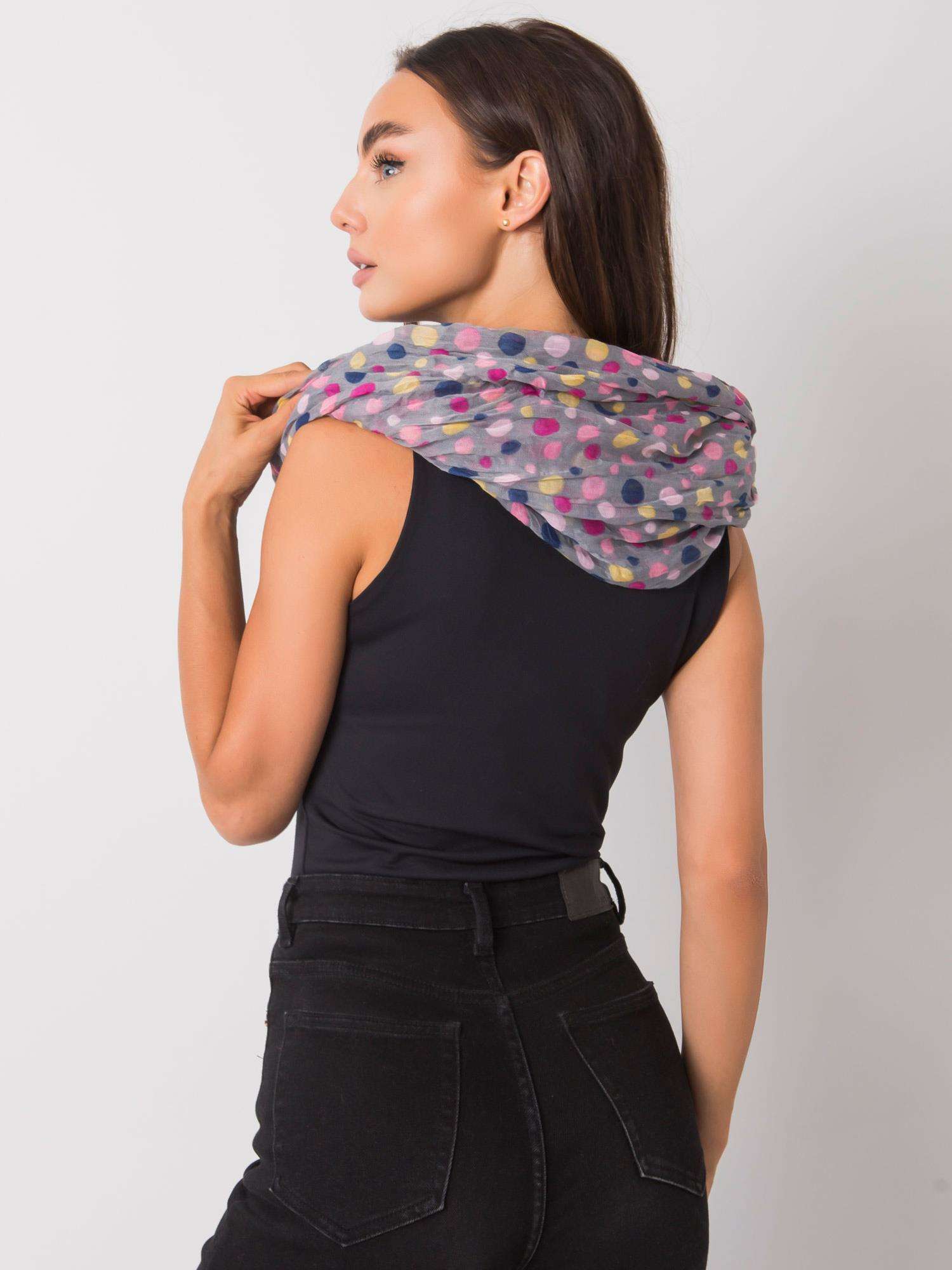 Eșarfă gri cu puncte polka colorate