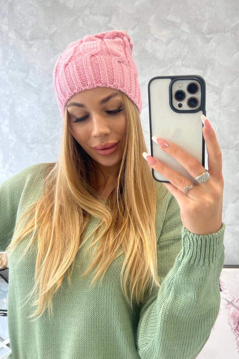 Beanie with fleece Iwona K221 pink