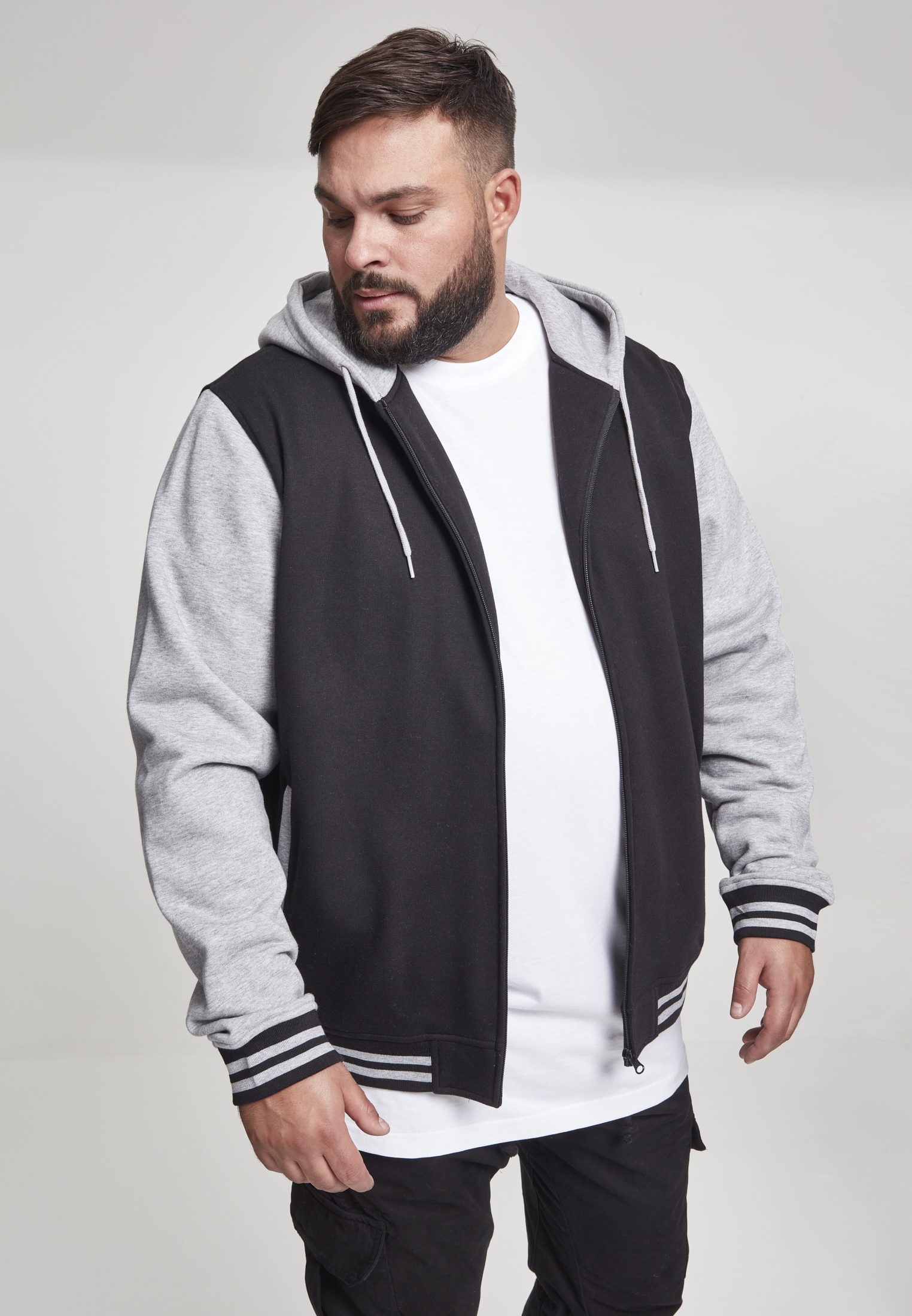 2-colour zip-up sweatshirt BLK/GREY