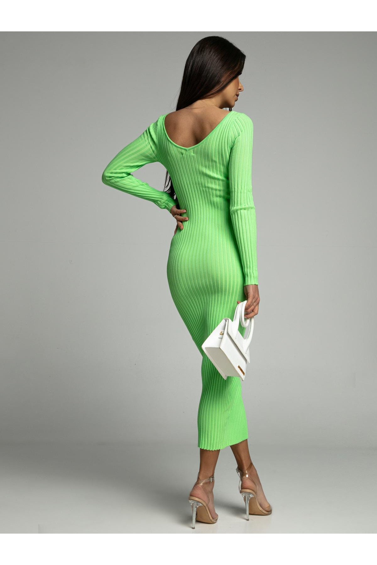 Lime pencil dress with a neckline on the back