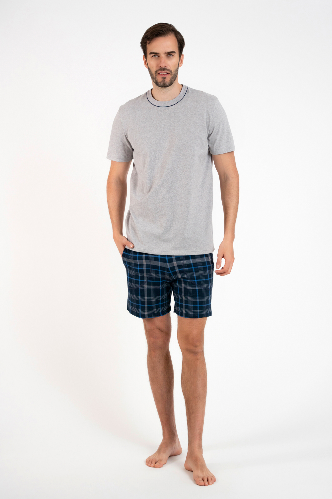 Levně Pánské pyžamo Ruben, krátký rukáv, krátké kalhoty - melanž/potisk
