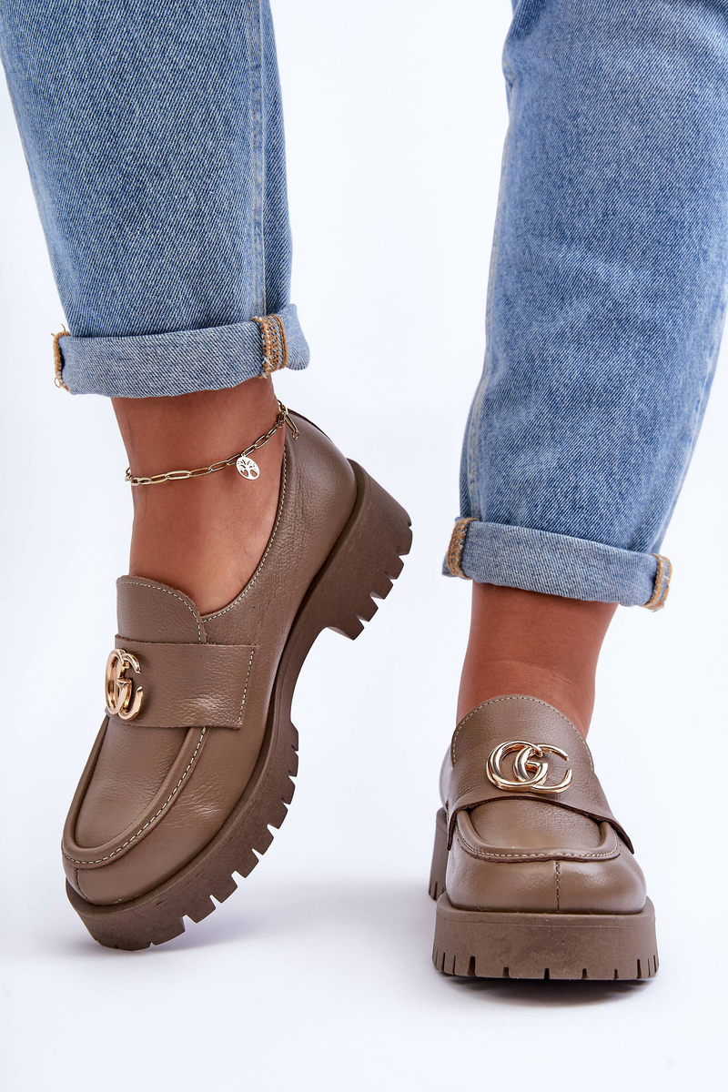 Laura Messi Дамски кожени полуботуши с орнамент Тъмно бежови розови водопади