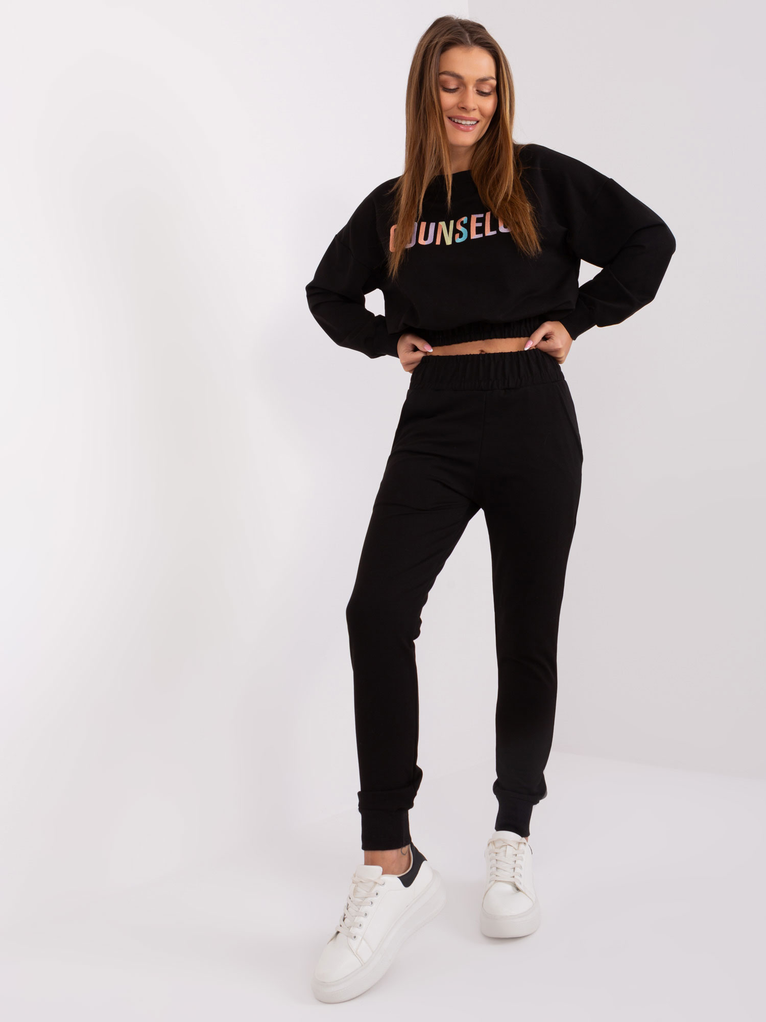 Black Cotton Set With Sweatshirt With Colorful Lettering