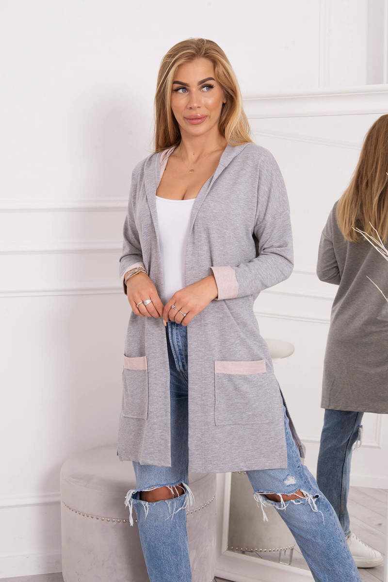 Two-tone cape with hood powder pink+grey