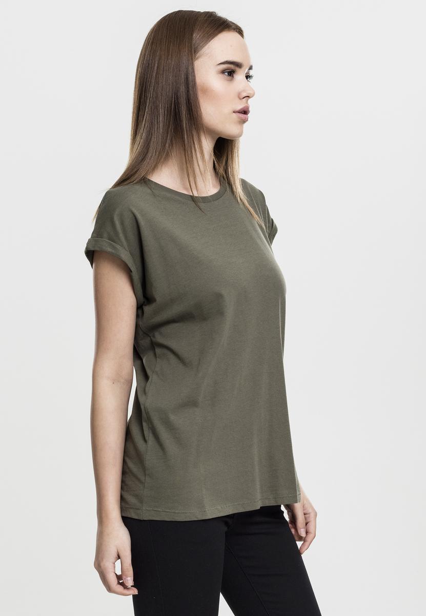 Levně Dámské olivové tričko s prodlouženým ramenem