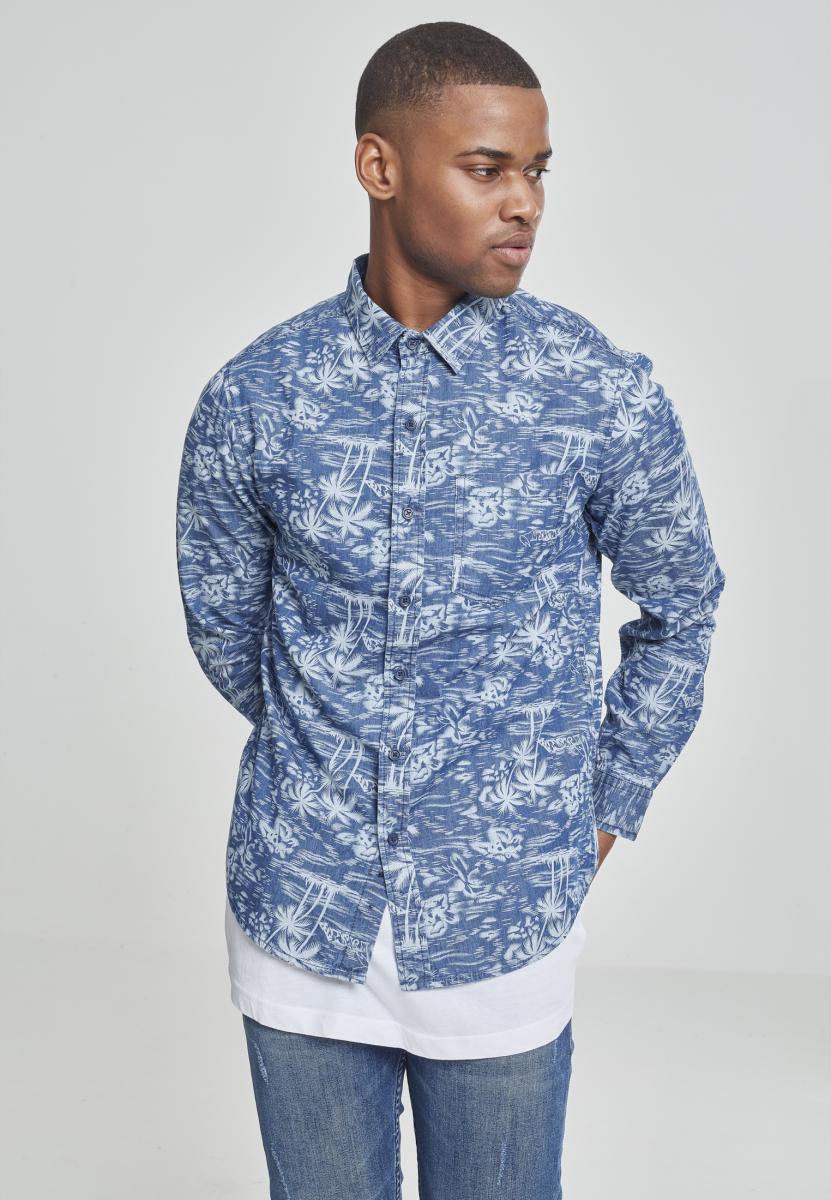 Denim shirt with light blue print
