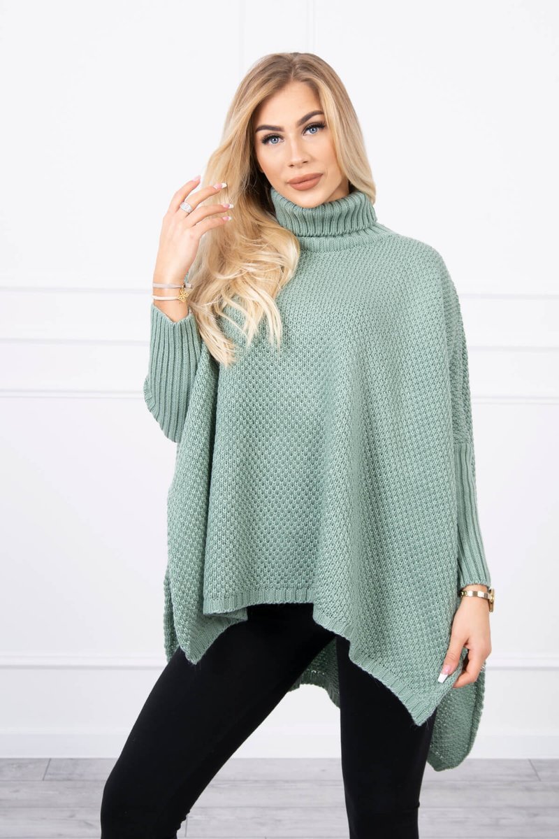 Turtleneck sweater and side slits dark mint