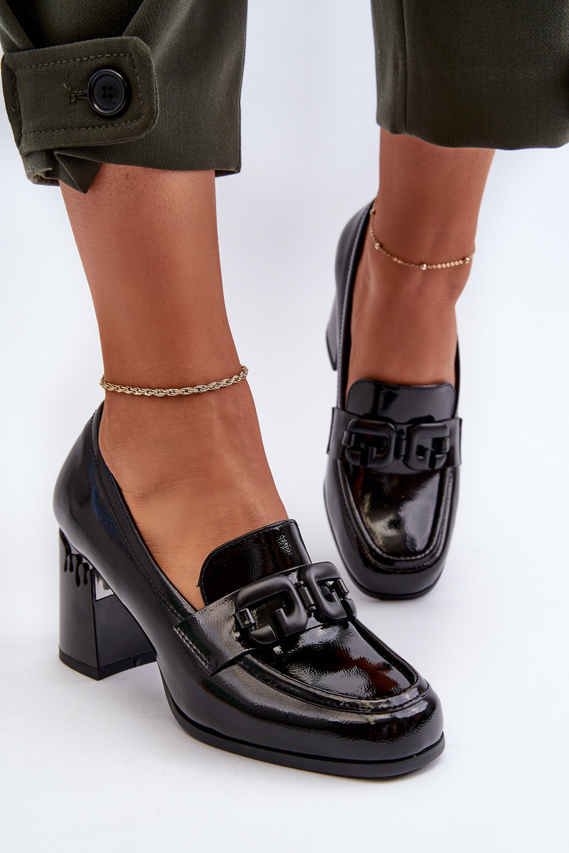 Levně Dámské boty na vysokém podpatku, patentovaná černá D&A