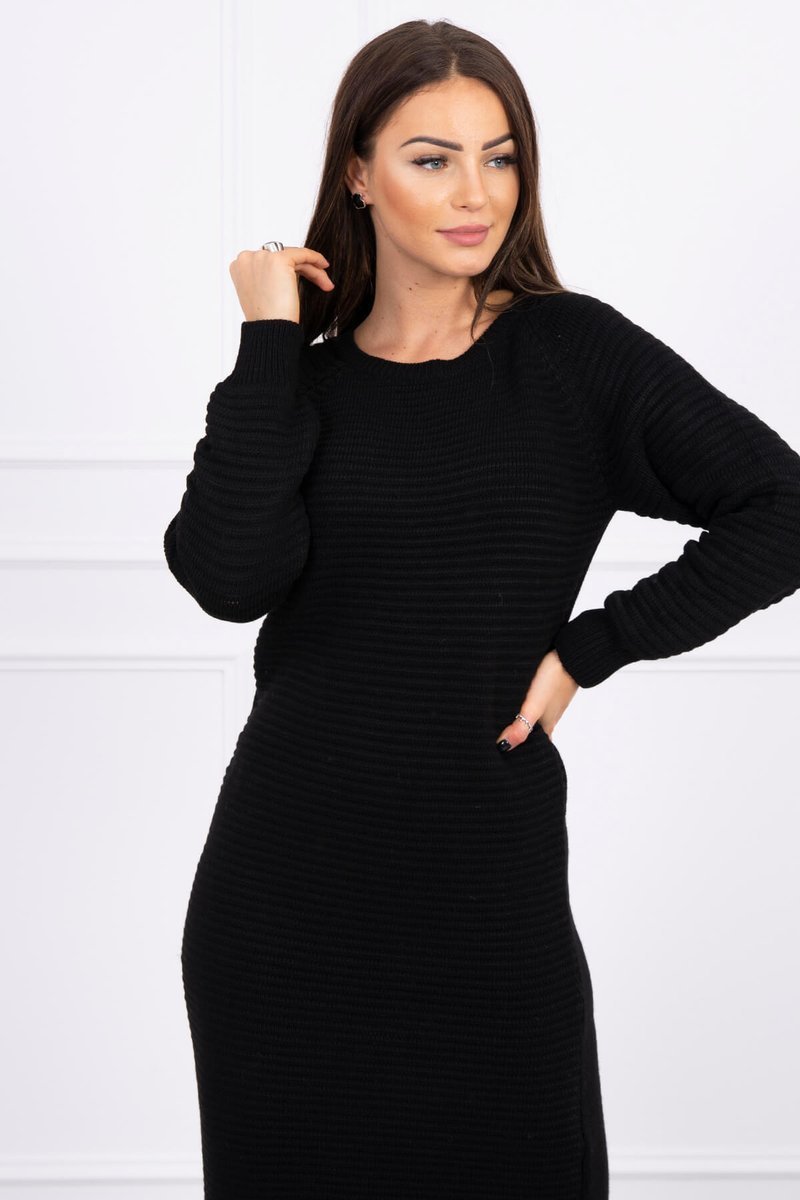 Striped sweater dress of black color