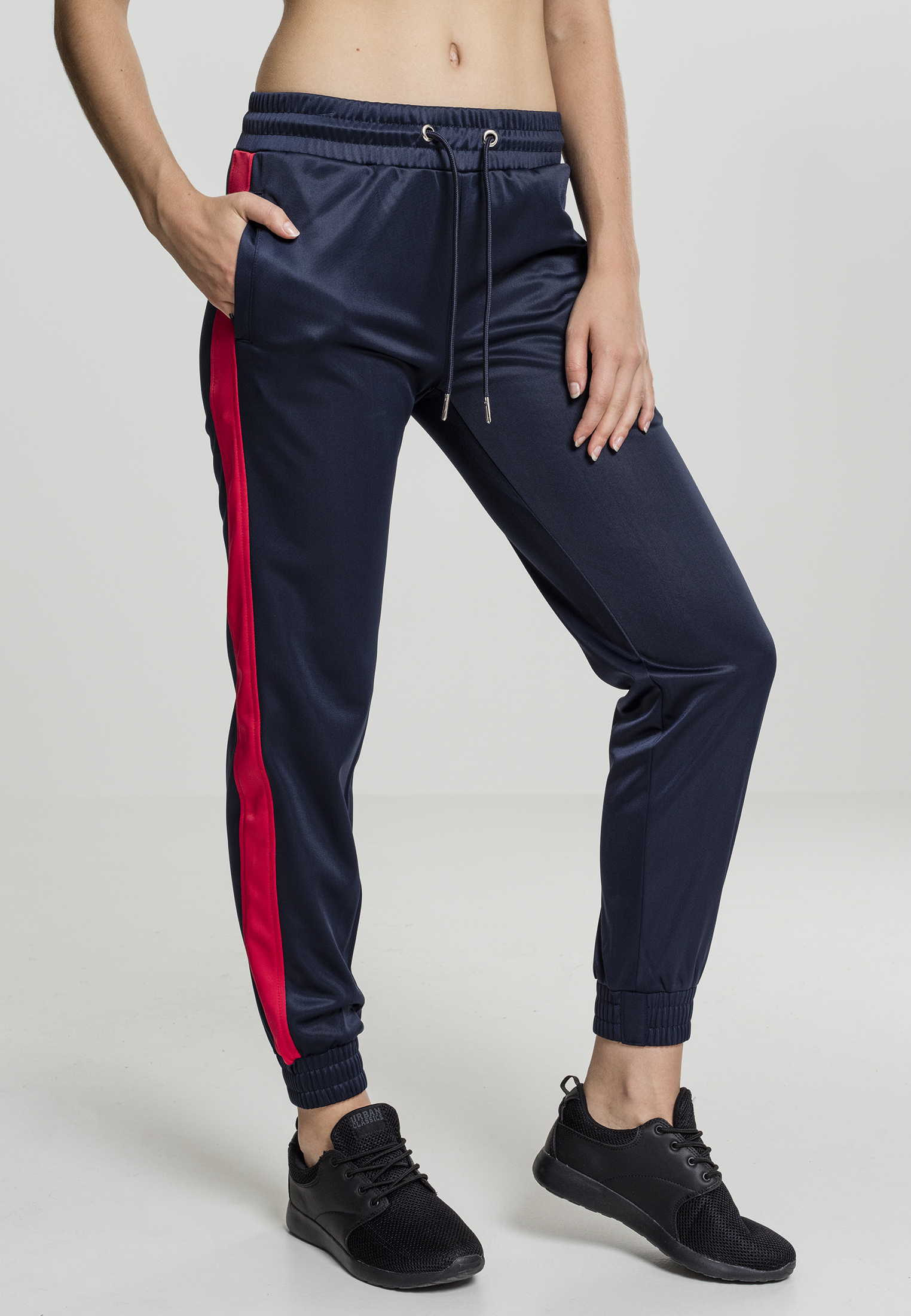 Doamnelor Cuff Track Pantaloni bleumarin / foc roșu