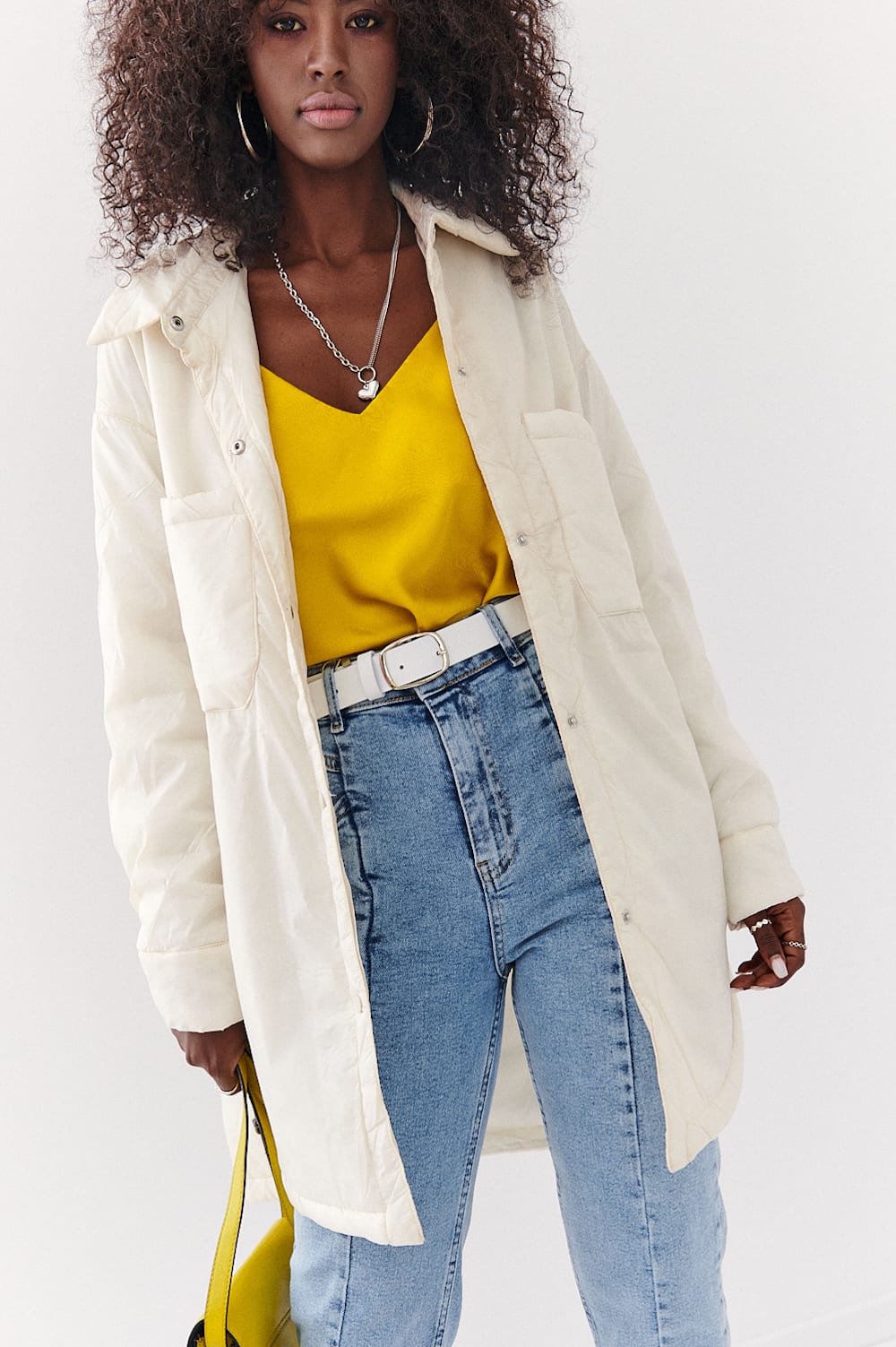 Thin Oversized Jacket With Ecru Collar