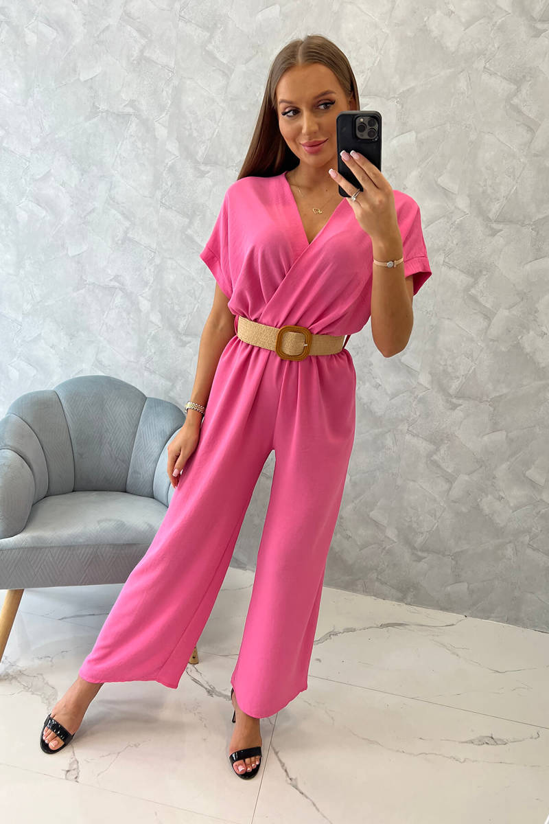 Overall With Decorative Belt At Waist Pink