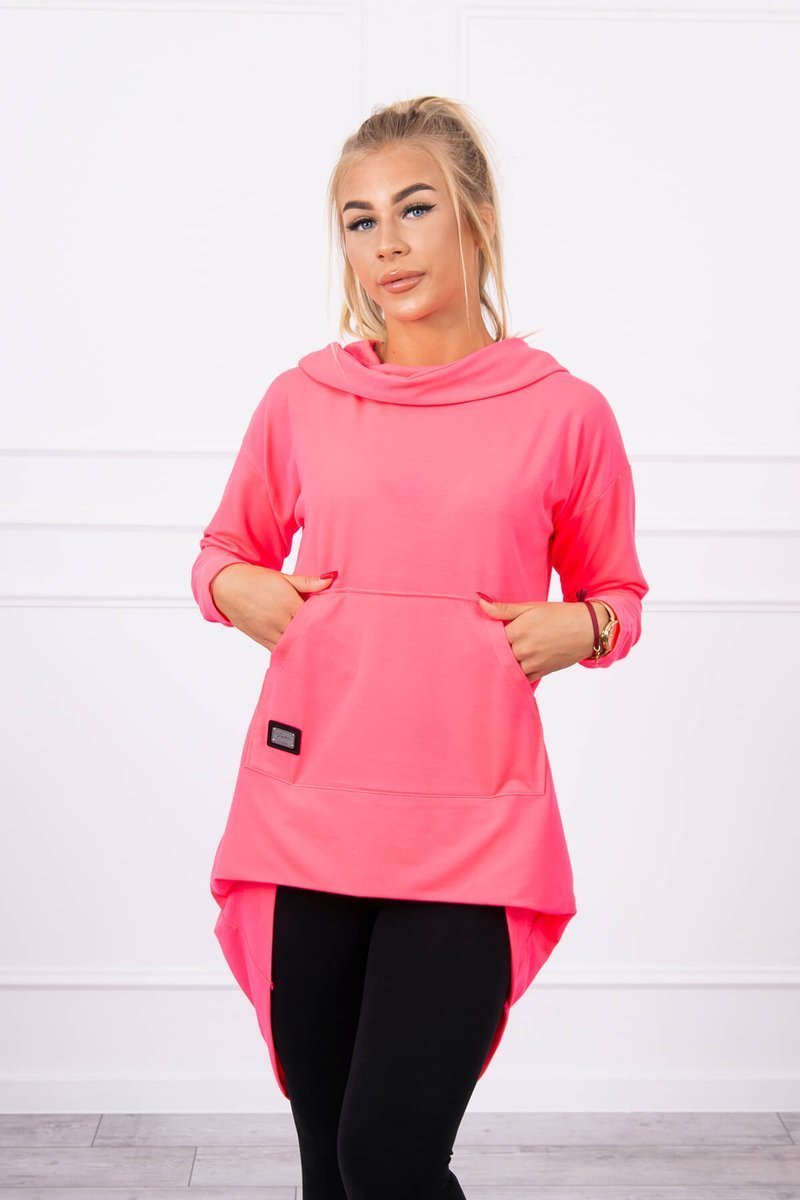 Sweatshirt With Long Back And Hood Pink Neon