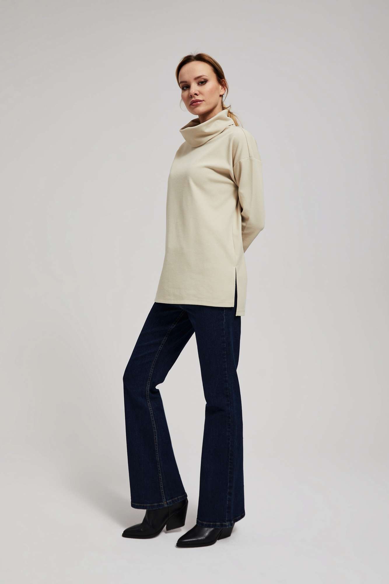 Marisse Sand Wide Turtleneck Sweatshirt