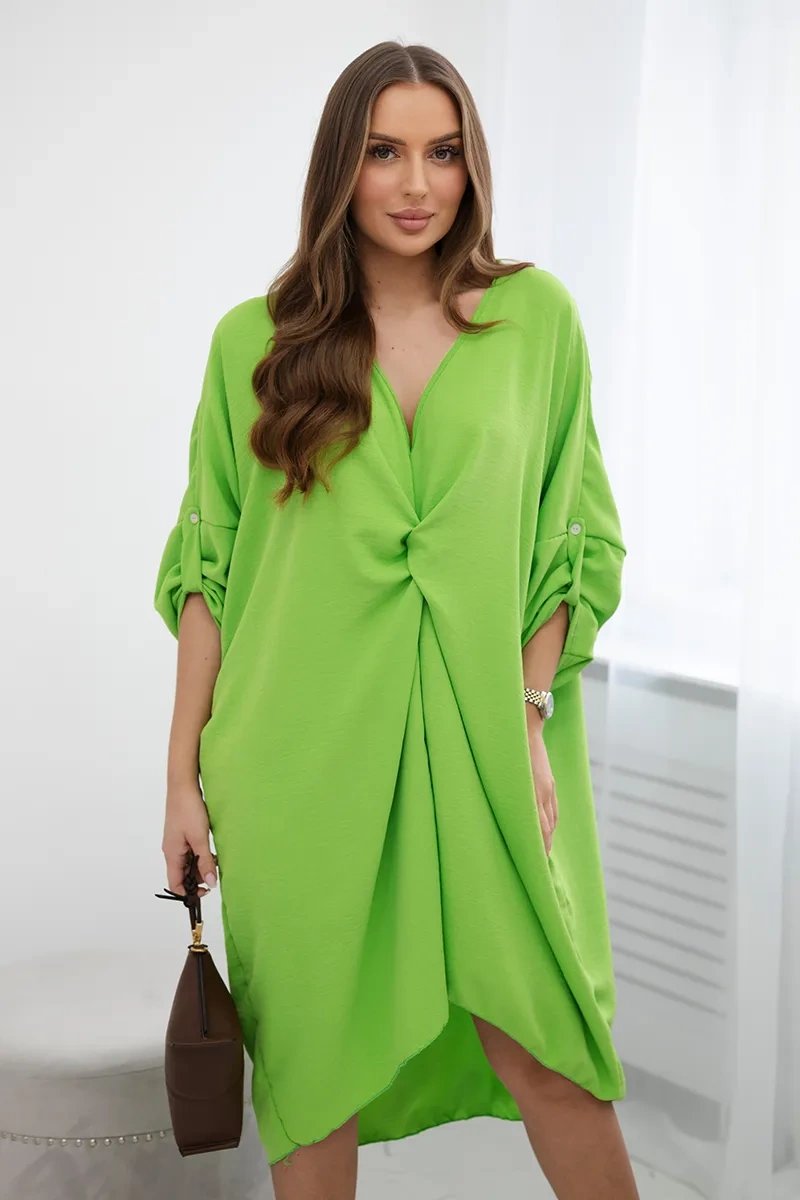 Oversize dress with a V-neck light green color