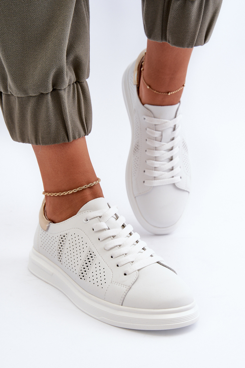 Women's lightweight leather sneakers, white S.Barski