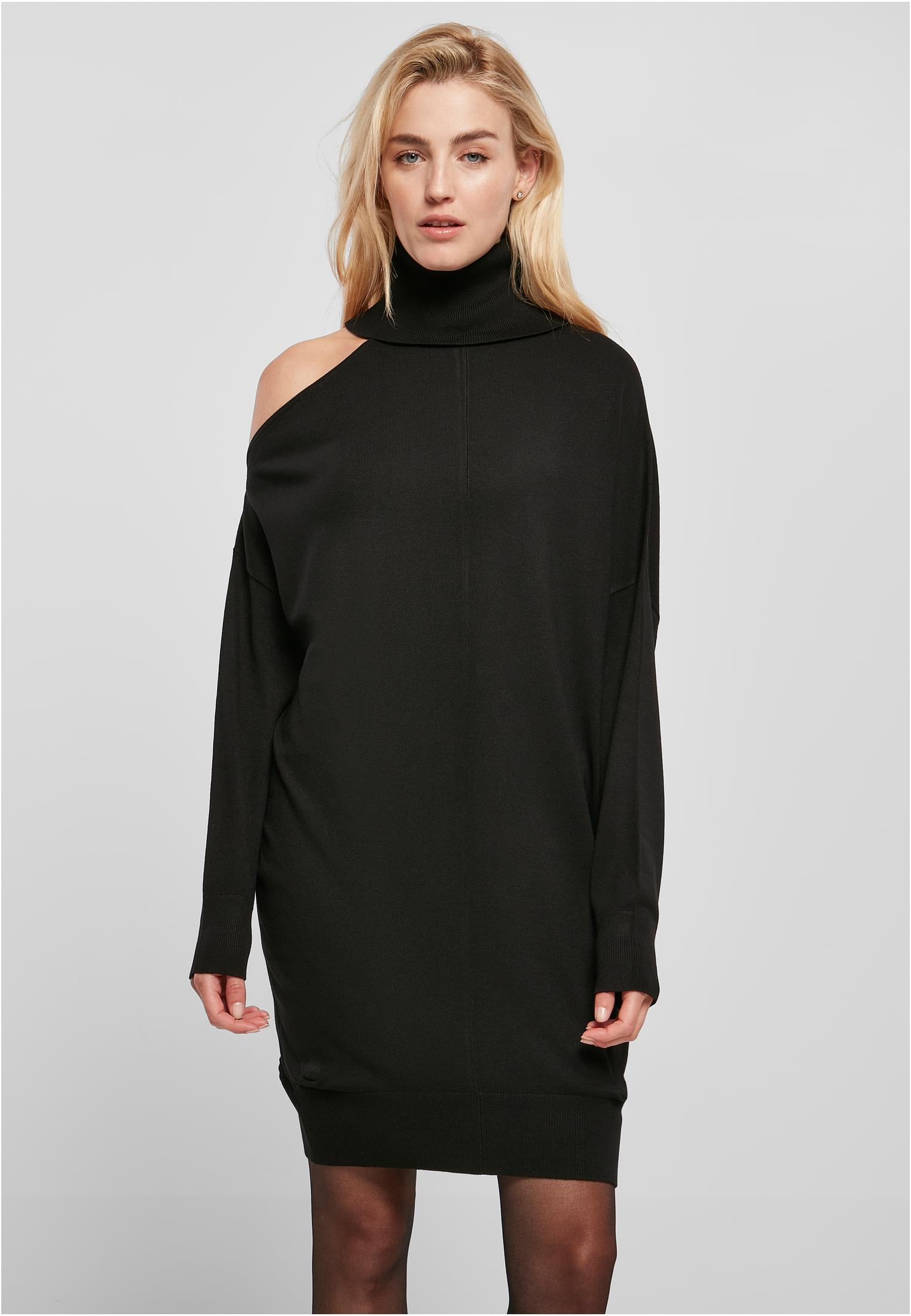 Women's knitted one-shoulder dress - black