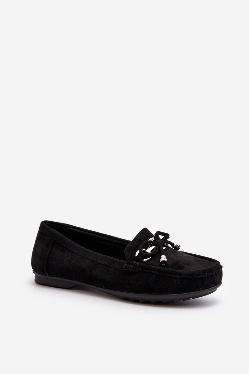 FD1 Women's Black Suede Moccasins With Decoration Daphikaia