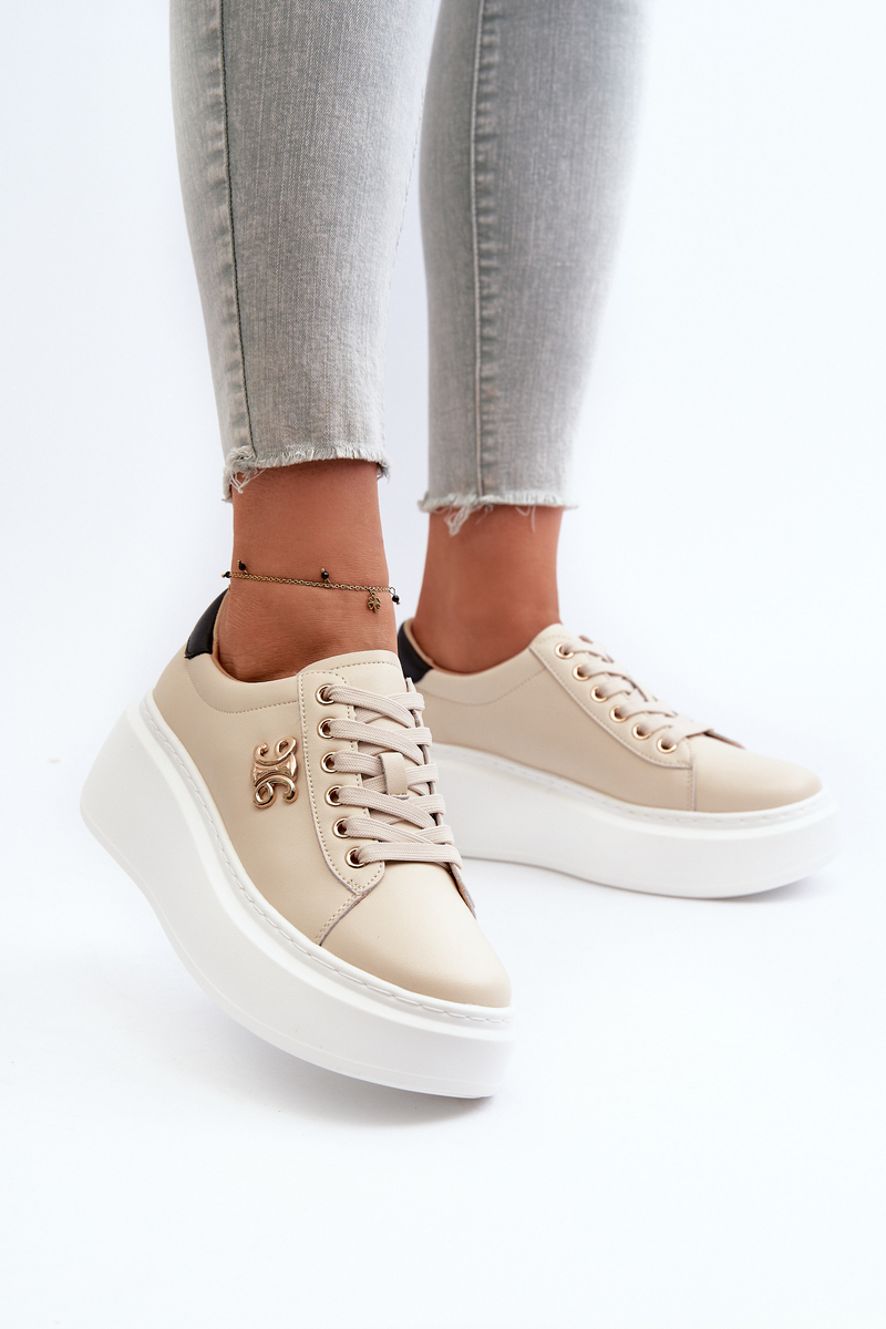 Marka Niezdefiniowana Beige Women's Leather Platform Sneakers Pernalia