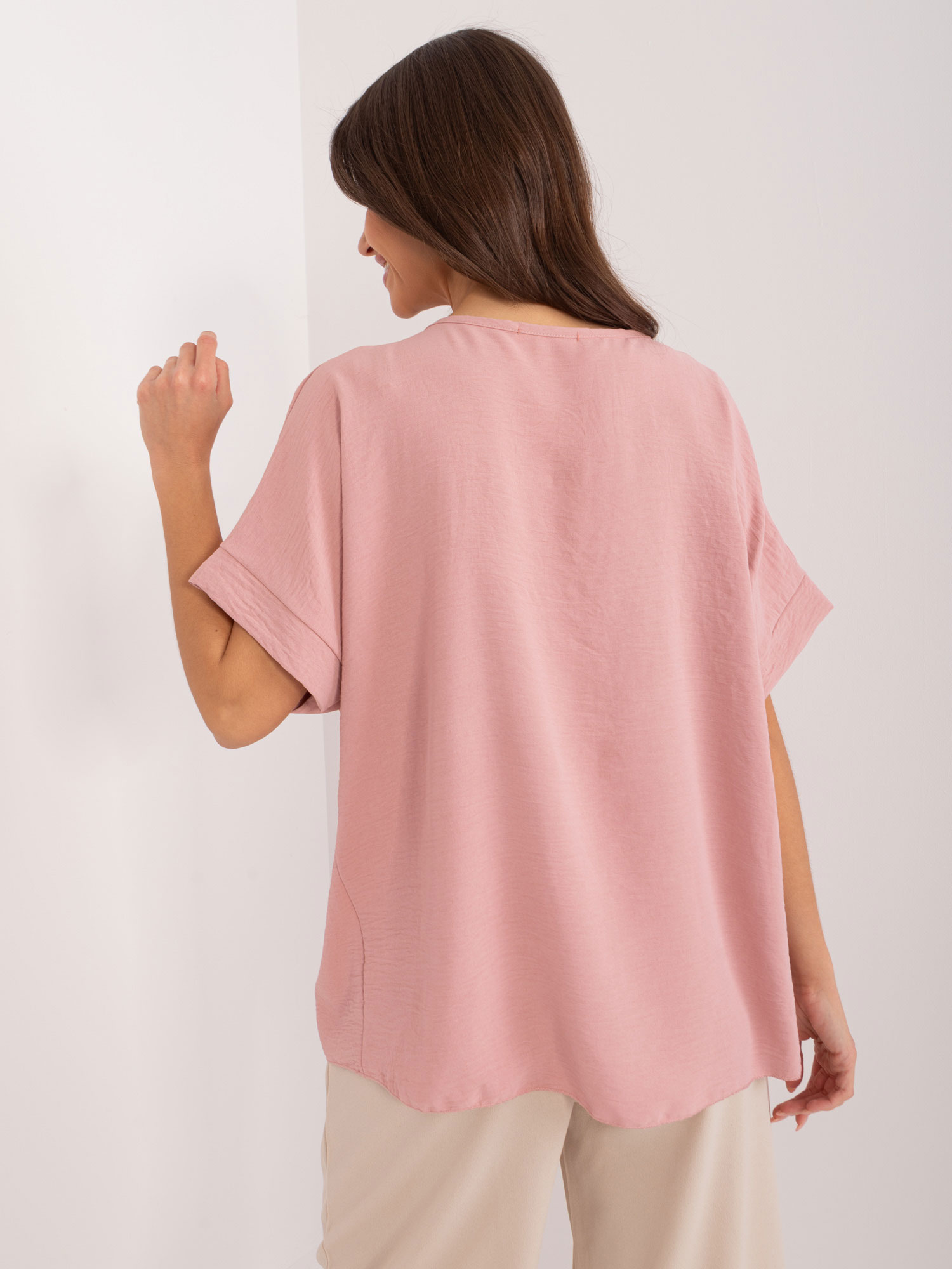 Dusty pink oversize neckline blouse