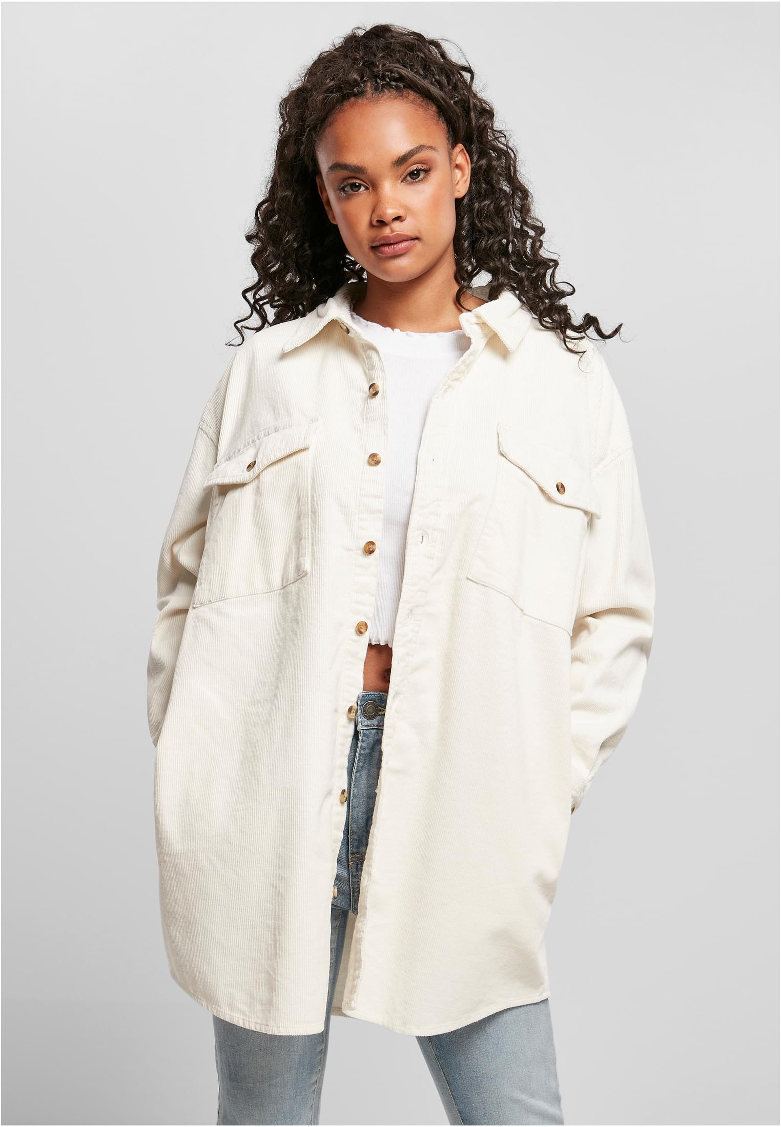 Women's Long Corduroy Overshirt Whitesand