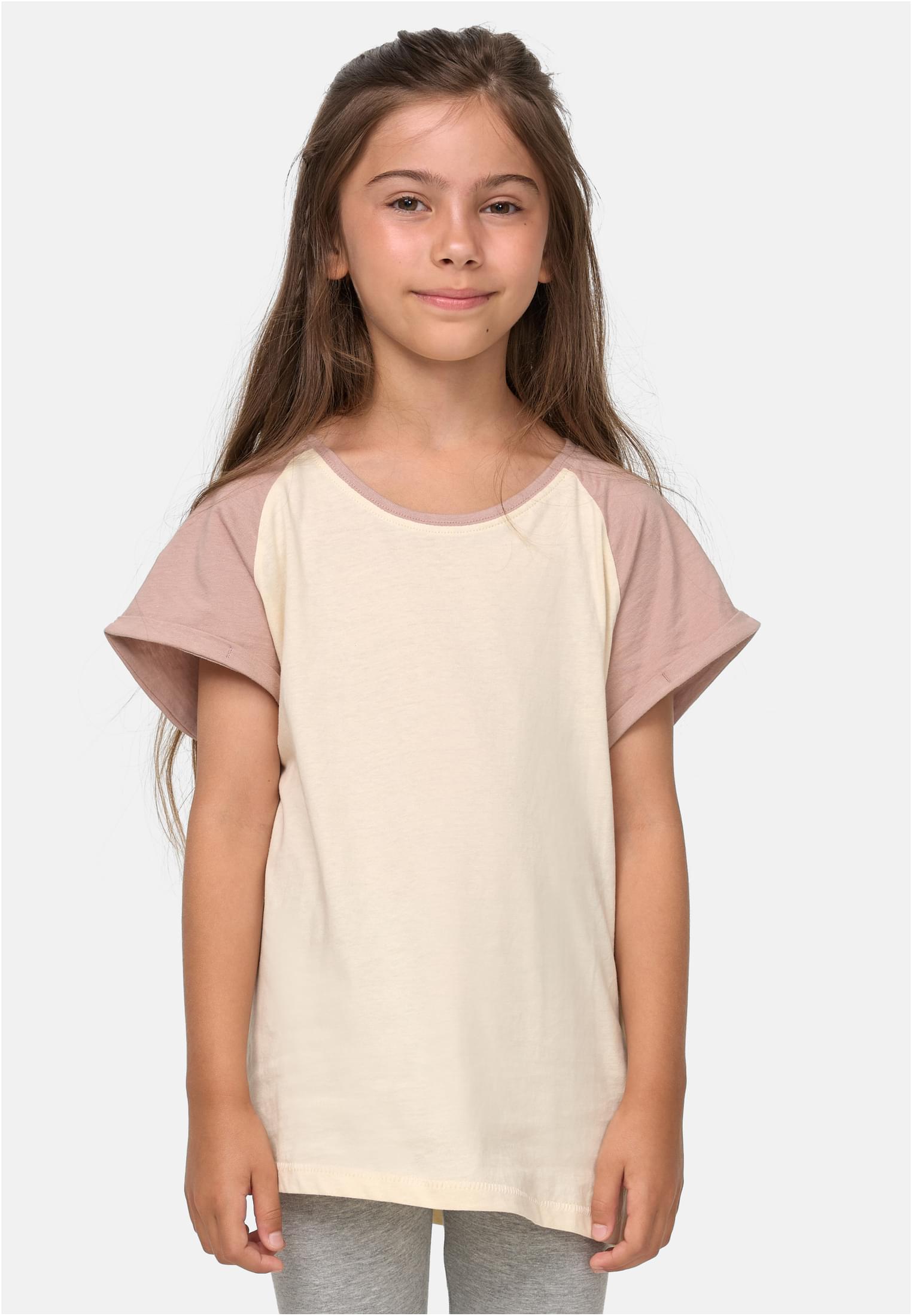 Girls Contrast Raglan Tee Whitesand/duskrose