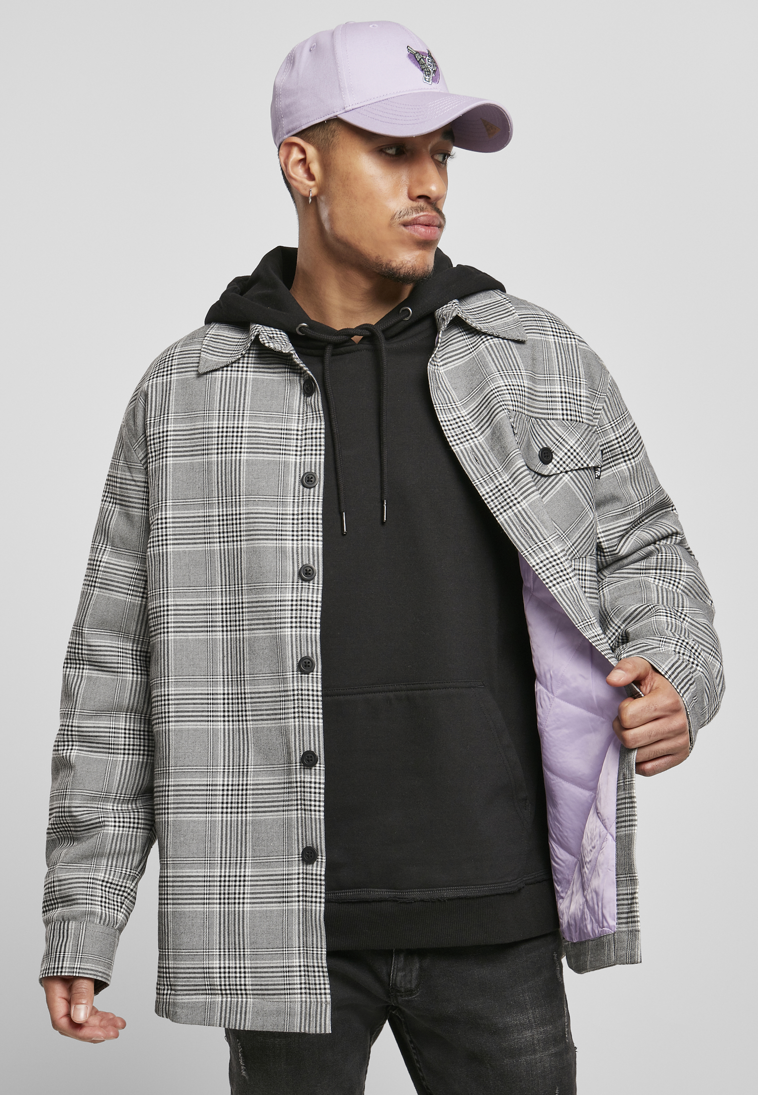 Plaid quilted shirt jacket black/white