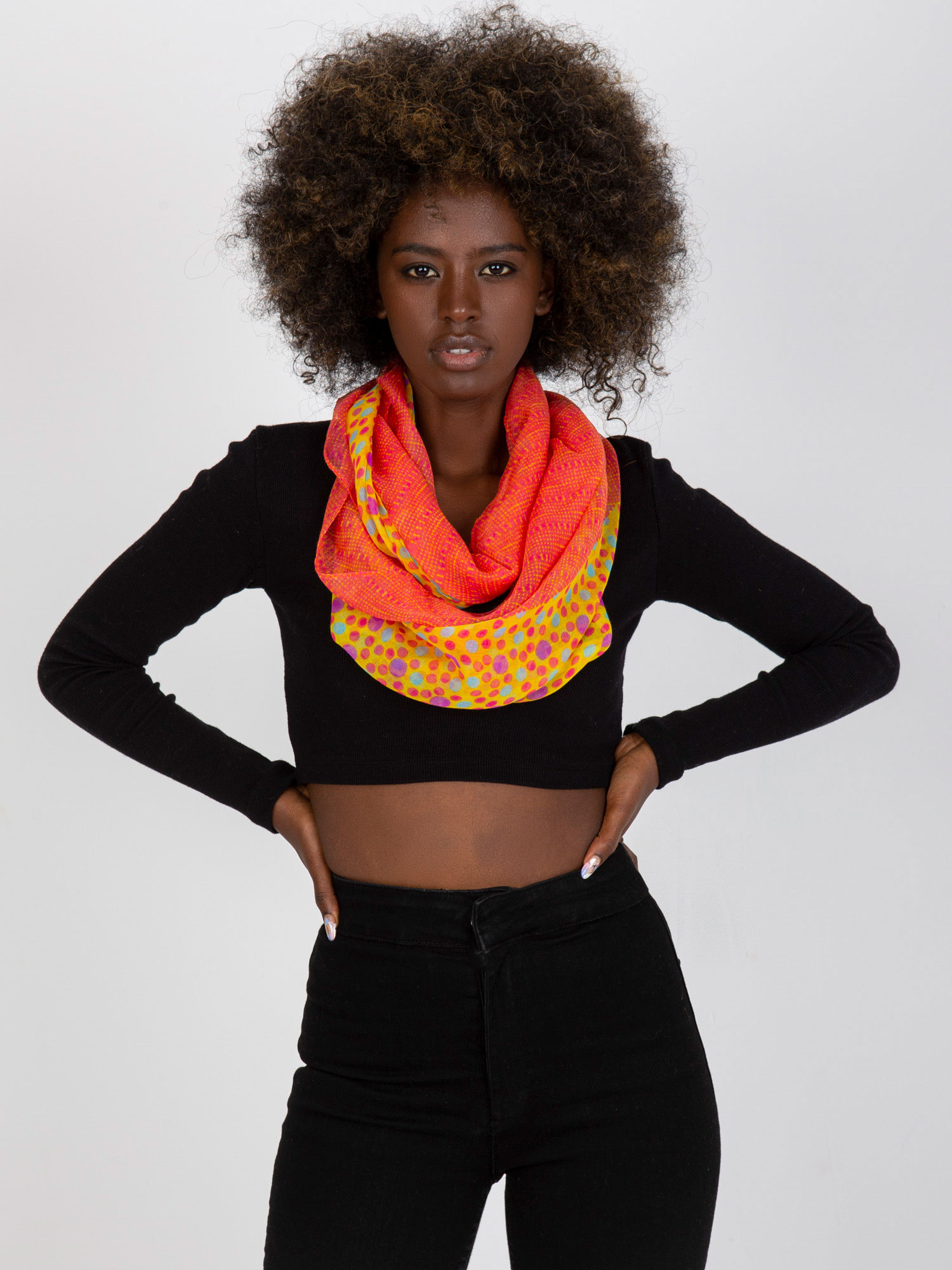 Yellow-coral scarf with print