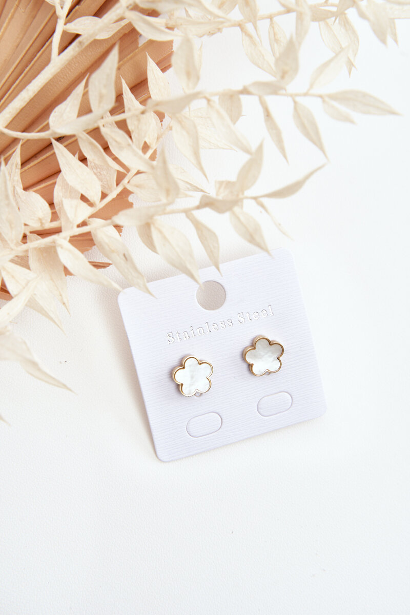 Delicate White And Gold Floral Earrings