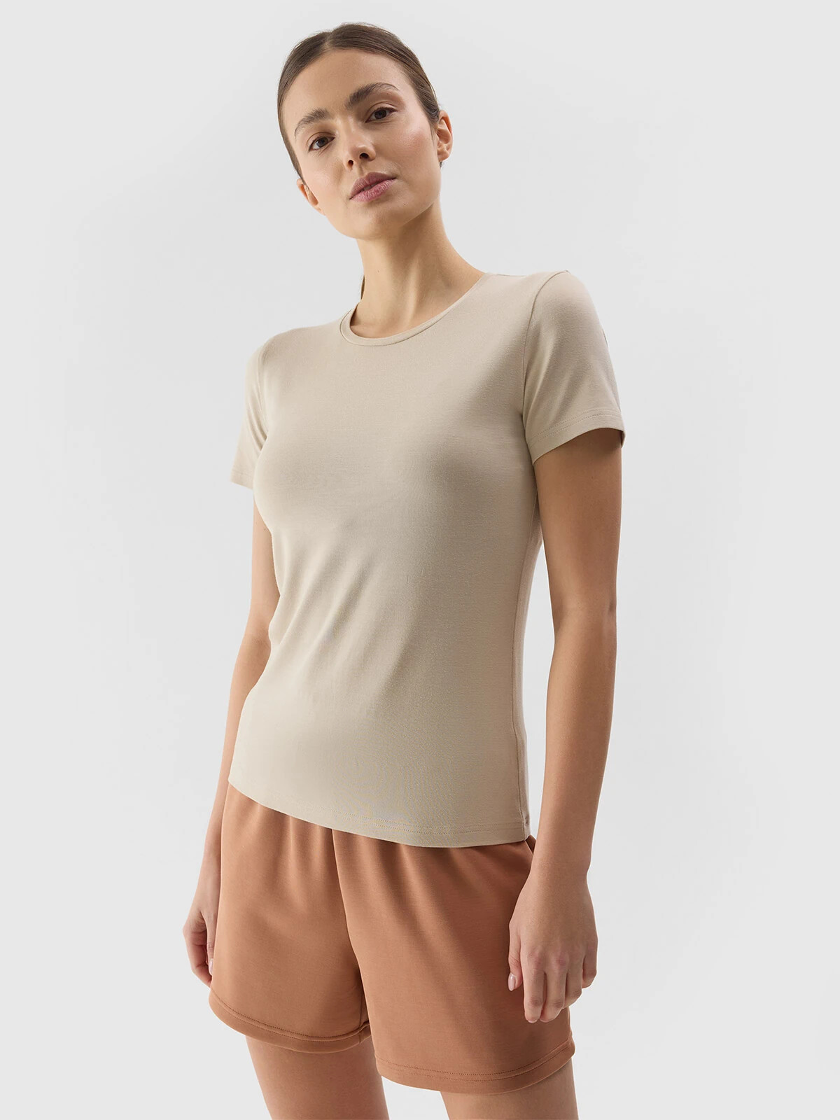 Women's Plain T-Shirt Slim 4F - Beige