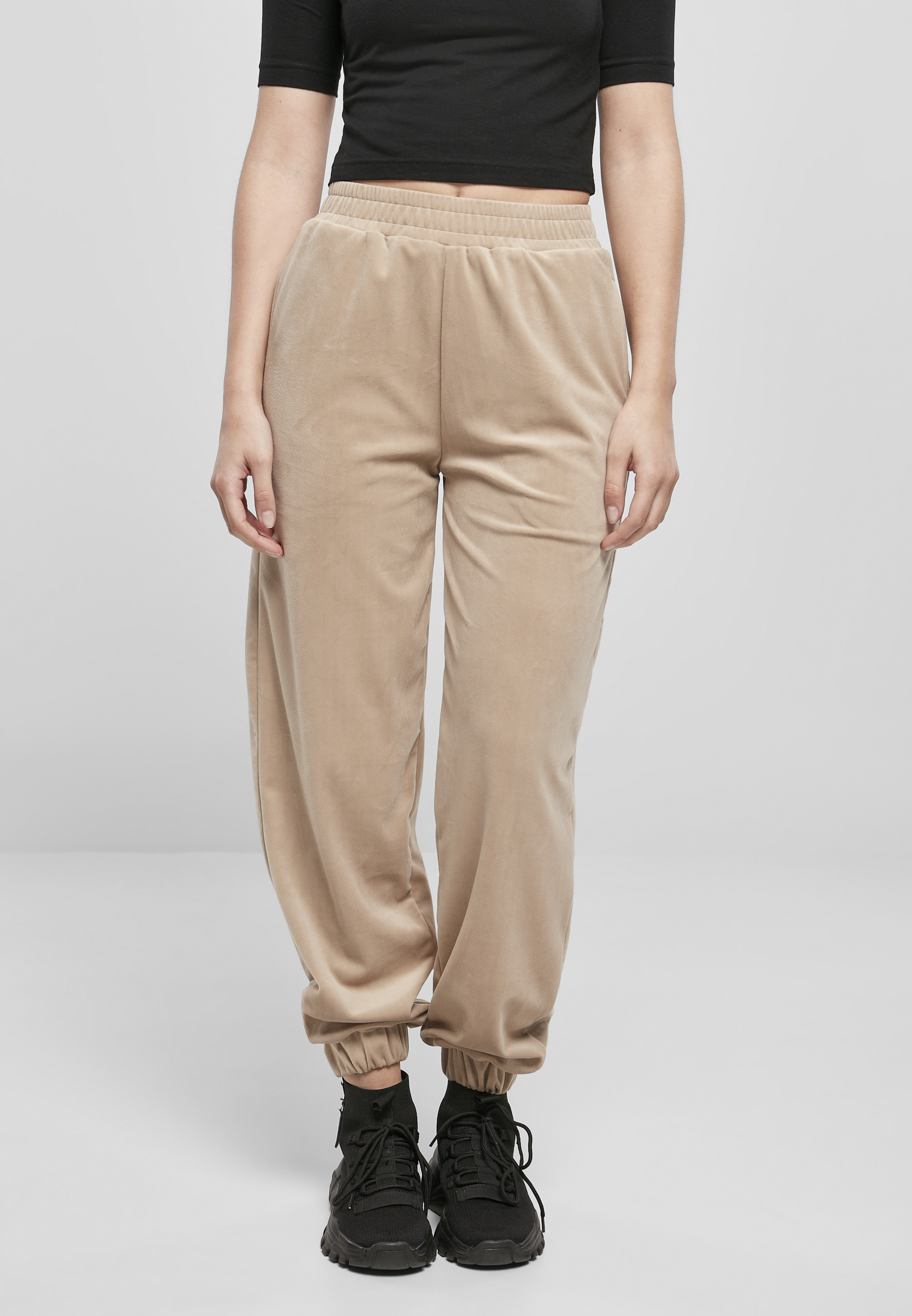 Women's High-waisted Balloon Velvet Softtaupe Trousers